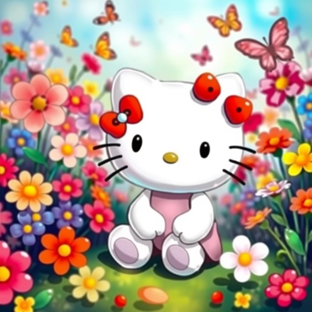 1024x1024 Hello Kitty Blooms: A Whimsical Garden Escapade