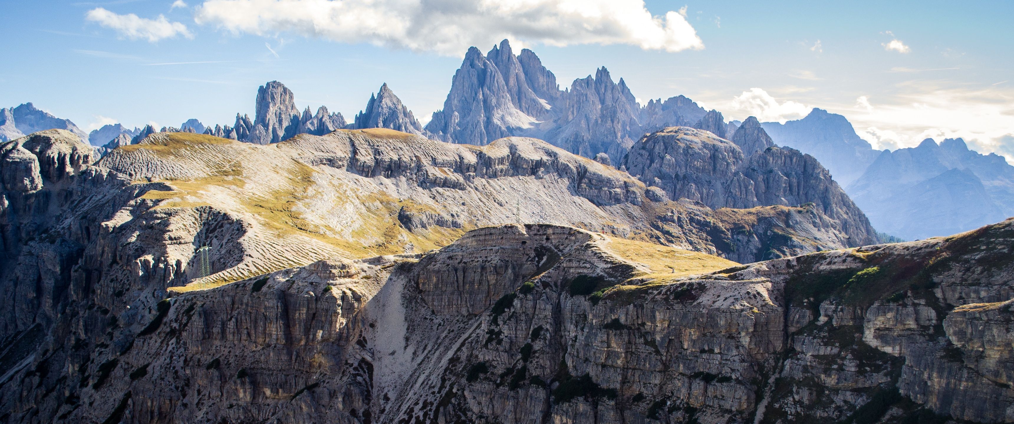 3440x1440 Tre Cime di Lavaredo Wallpaper 4K, Dolomites, Mountain range, Italy