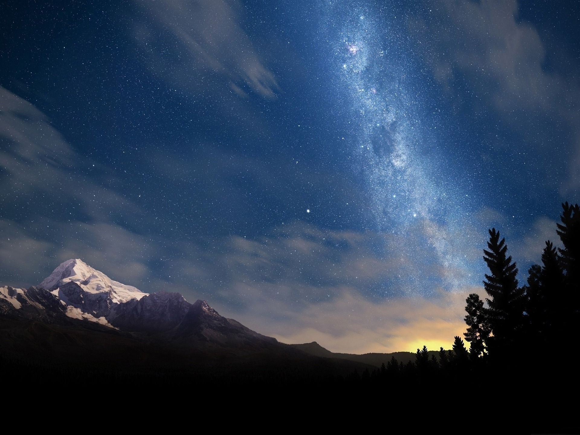 1920x1440 Starry Night Sky Mountain Scenery Wallpaper