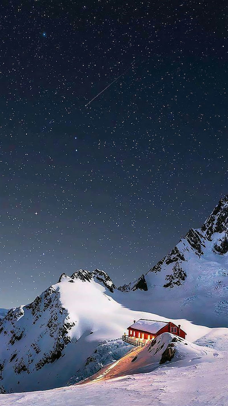 800x1425 Mountain, galaxy, mountains, night, sky, snow, star, starry, stars, stoche, HD phone wallpaper