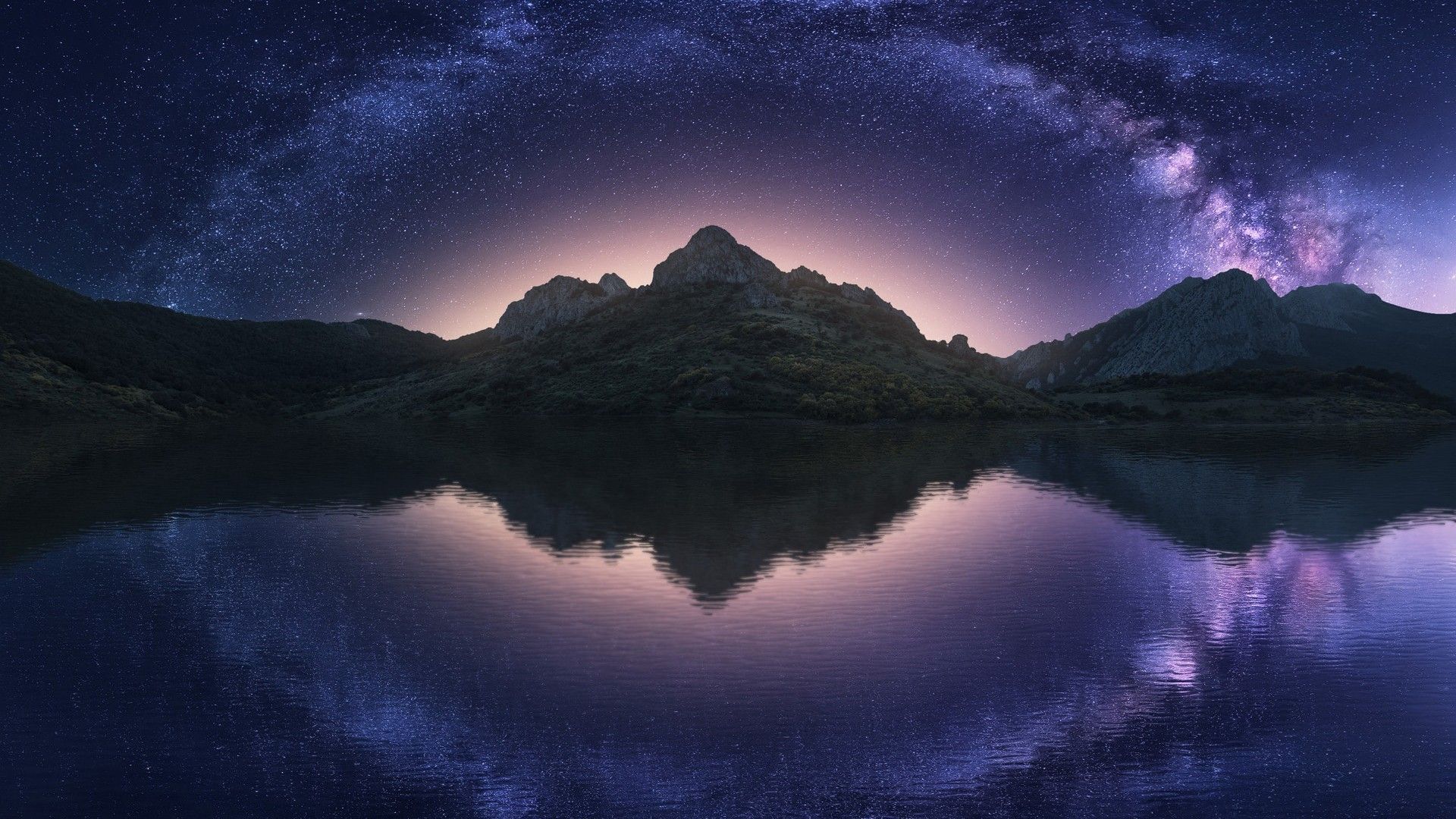 1920x1080 Milky Way Mountain Night Reflection Starry Sky HD Nature Wallpaper