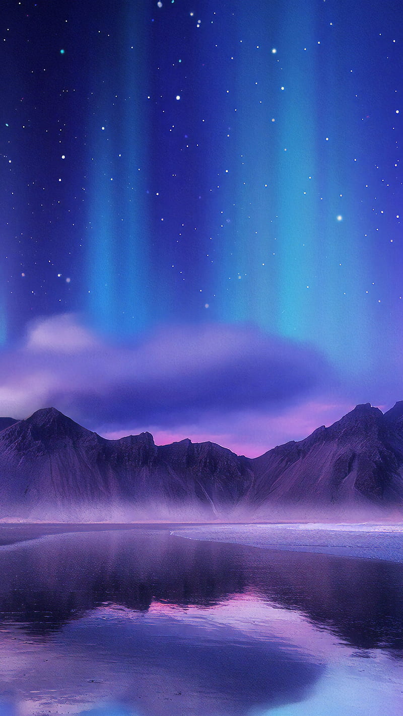 800x1422 Sanctuary mountains, mountain, dark, blue, reflection, starry sky, HD phone wallpaper