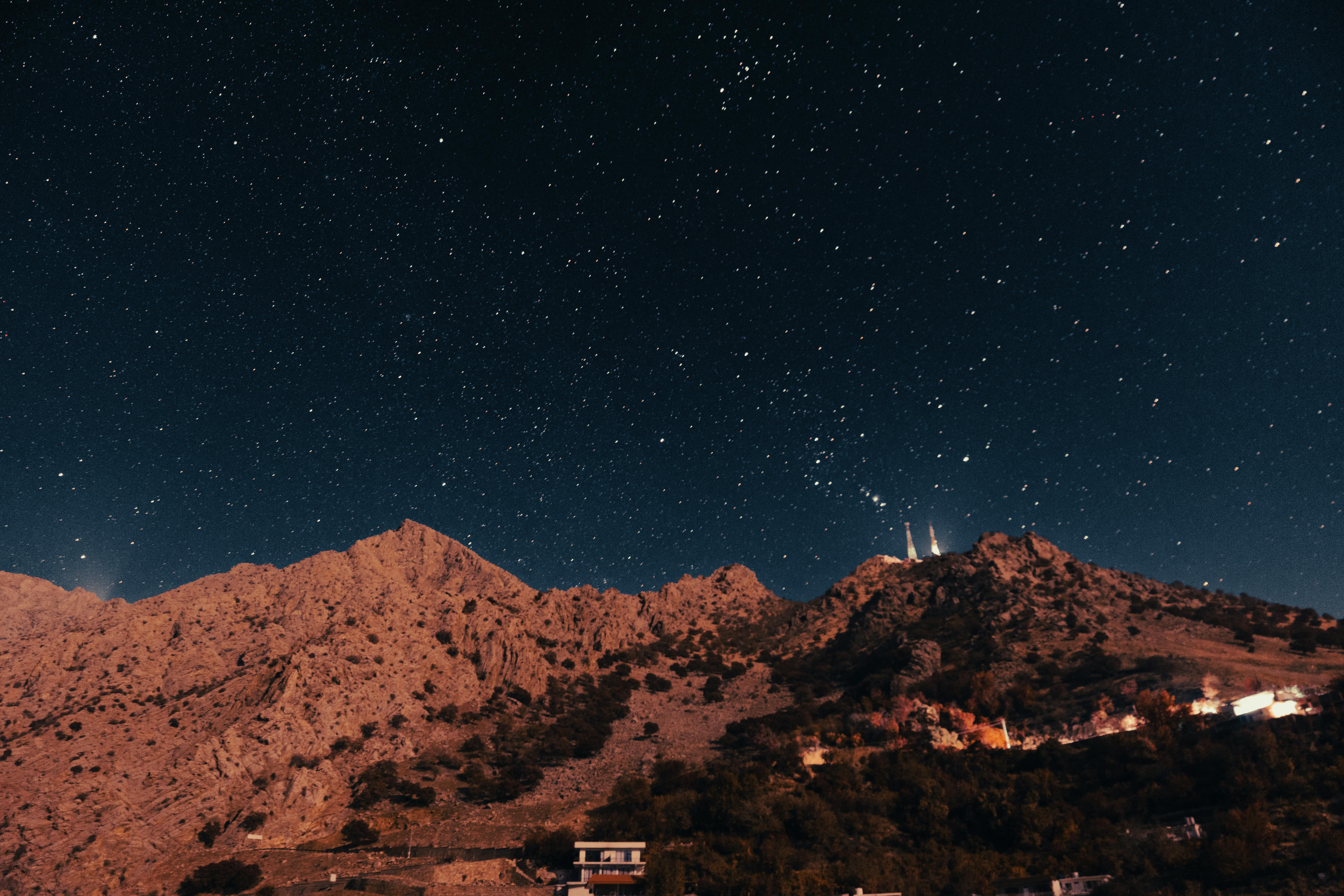 7008x4672 Starry Night Sky Over Rocky Mountain Landscape · Free
