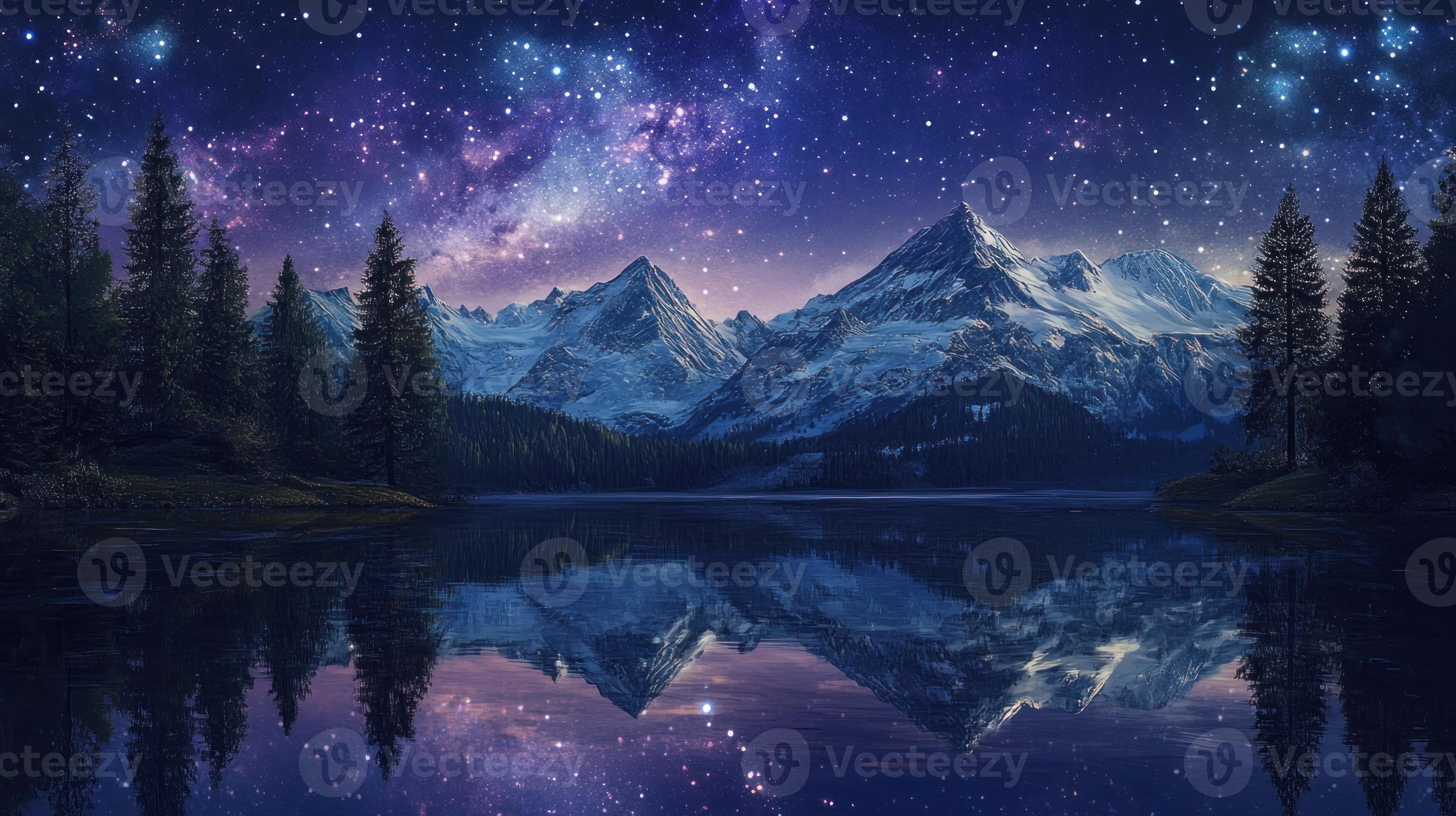 3497x1960 Majestic Mountain Lake At Night Under A Star Studded Sky