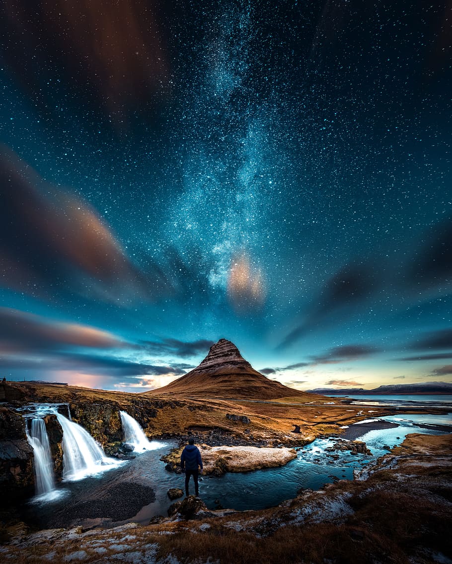 910x1137 time lapse photography, mountain, cosmos, dark, evening, galaxy, HD wallpaper, landscape