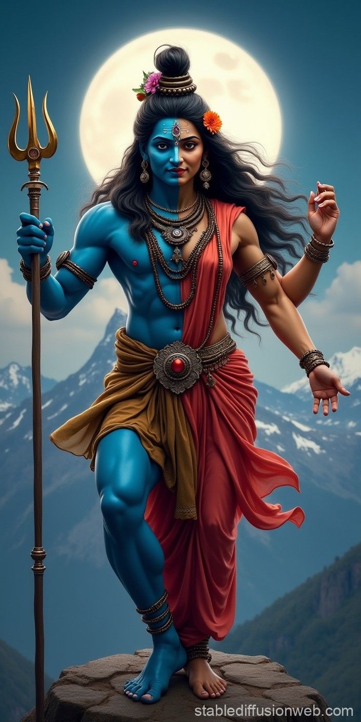 704x1408 Ardhanarishvara Under Full Moon. Stable Diffusion Online