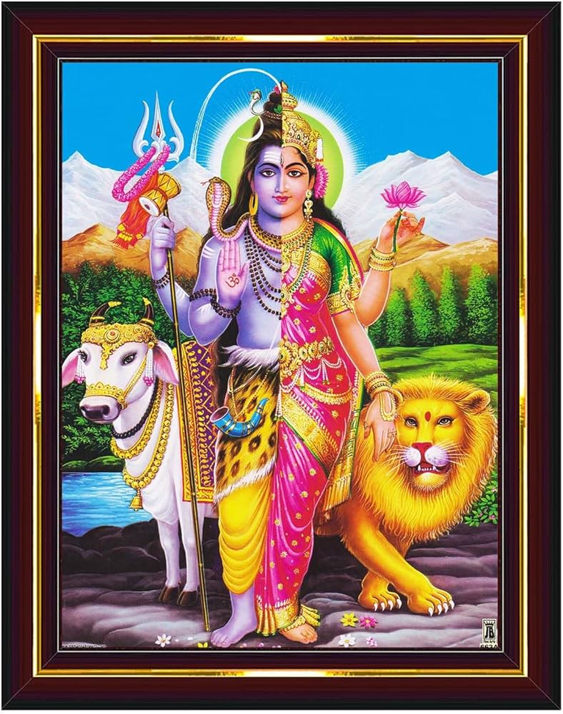 788x1000 Pavan Photo Laminations Ardhanarishvara Arthanareeswarar Shiv Parvati Wall Painting Framed Home Decor (Wood, Acrylic, Brown, Small Size, 6x8 Inch) B124S : Amazon.in: Home & Kitchen