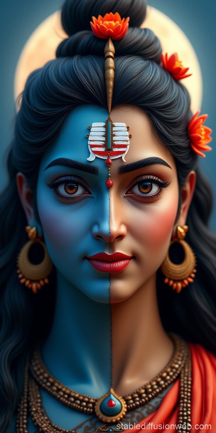 704x1408 Ardhanarishvara under a full moon. Stable Diffusion Online