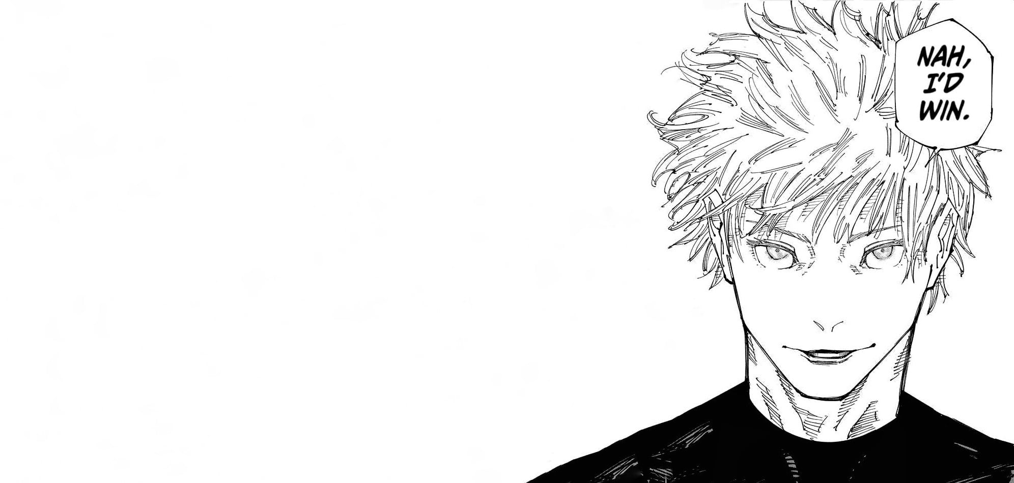 1992x950 Free download. HD wallpaper: Jujutsu Kaisen, Satoru Gojo, minimalism, monochrome, jjk, white background