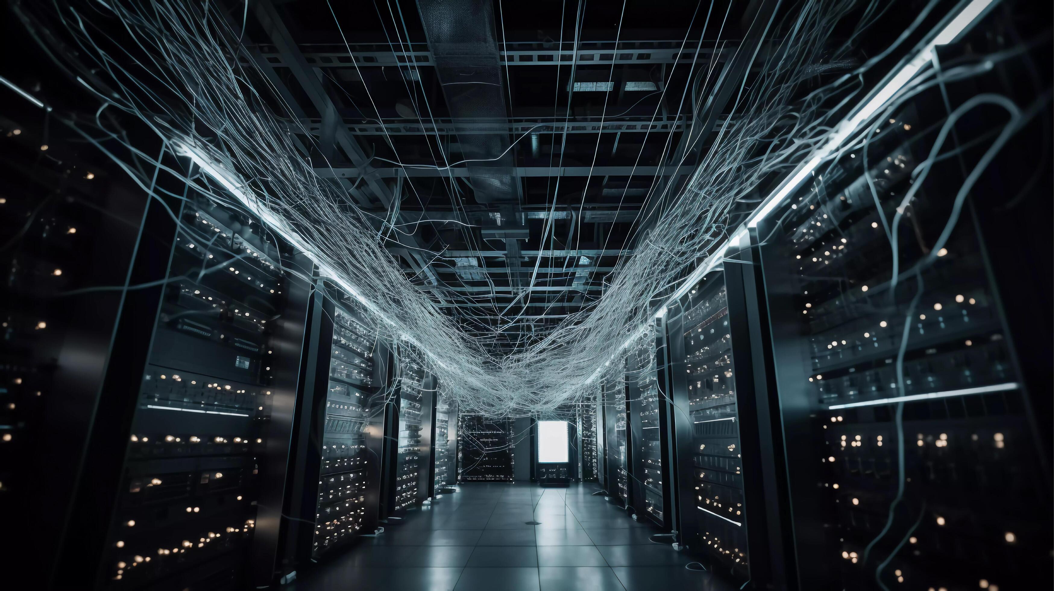 3497x1960 Next Gen Networking Infrastructure, High Quality Details Image, A Mesmerizing Image Of Advanced Network Connections Weaving Through A Data Center During The Early Morning