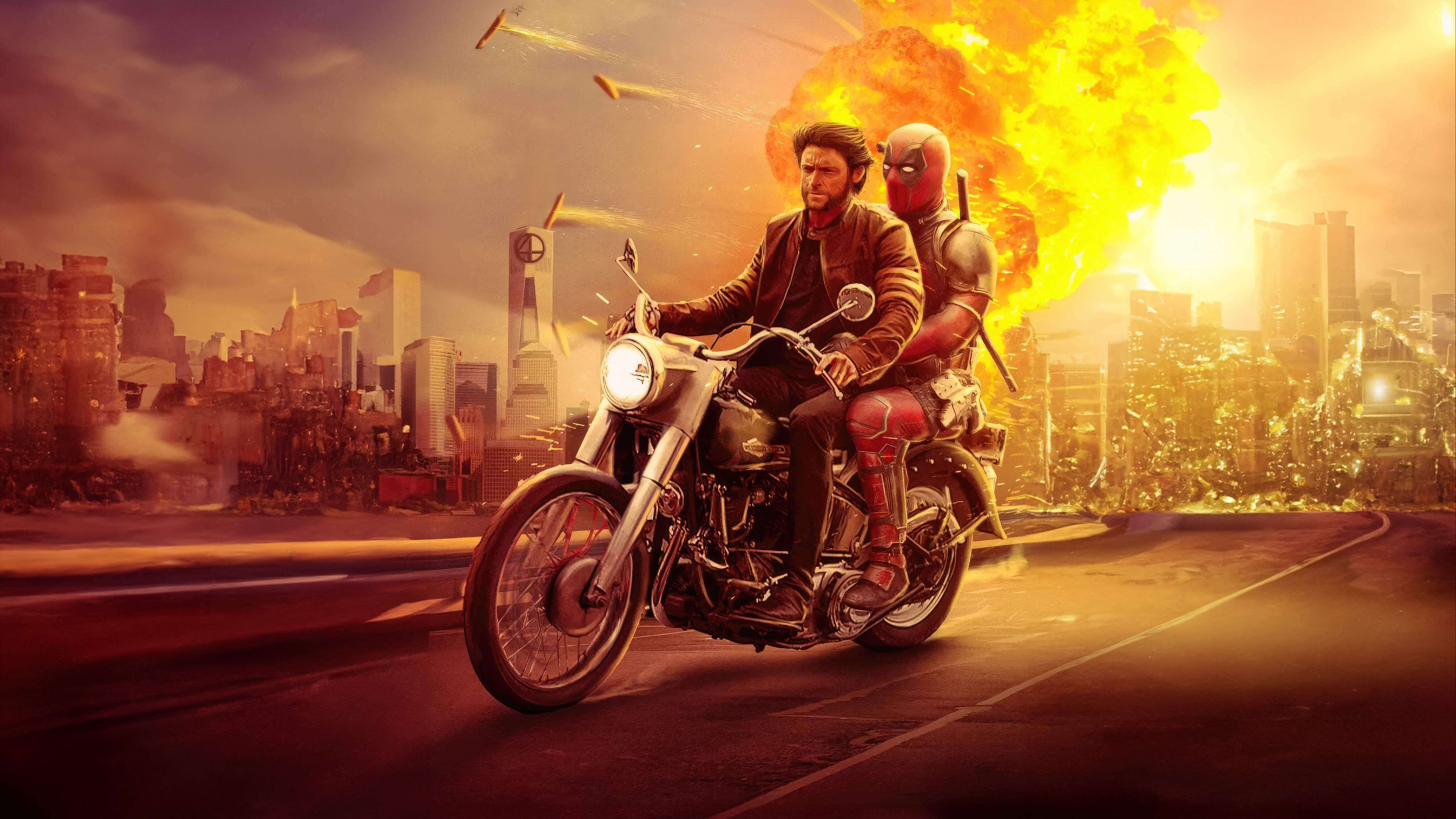 5120x2880 Wolverine and Deadpool Motorcycle Ride Wallpaper, HD Superheroes 4K Wallpaper, Image and Background