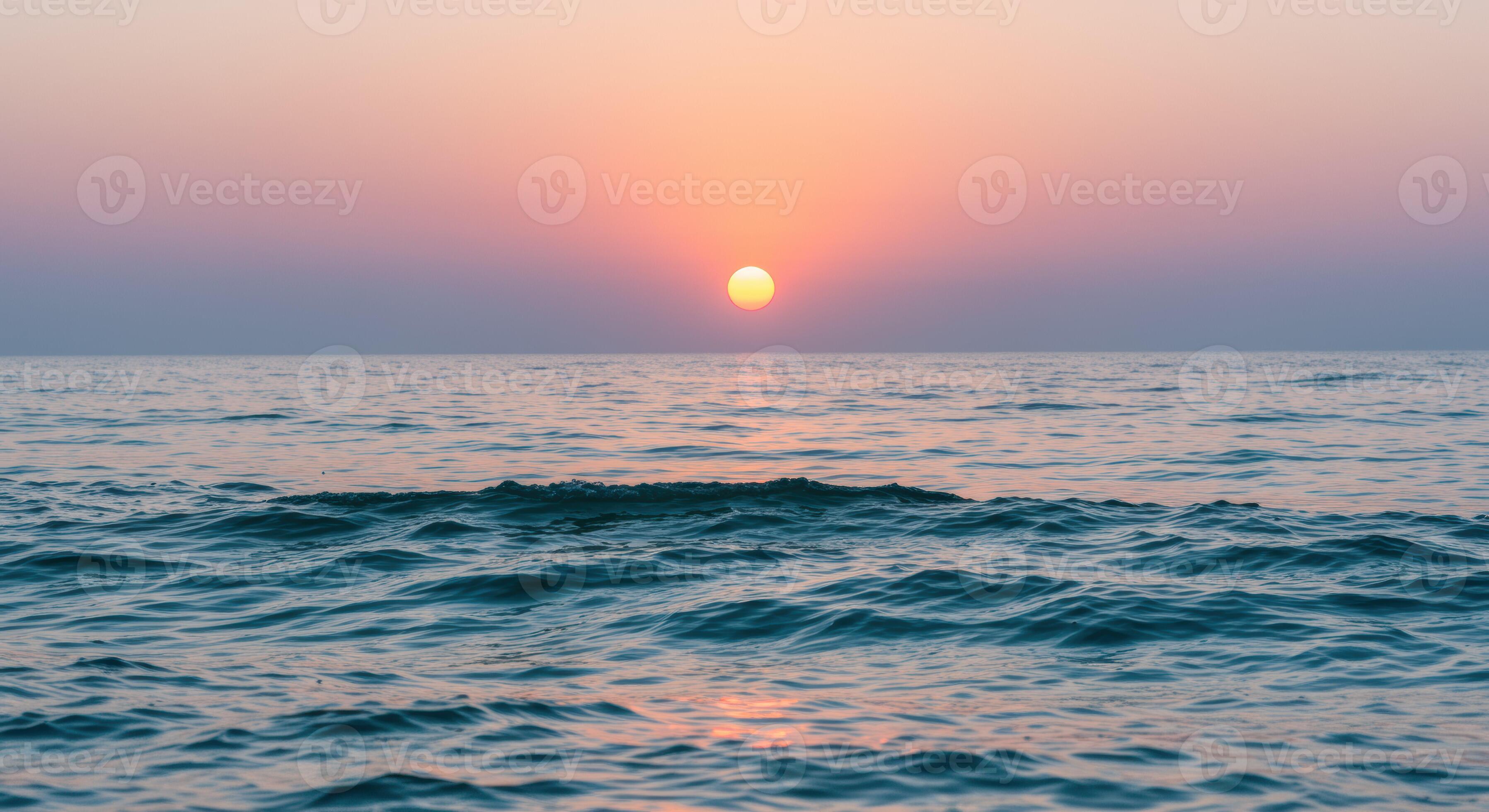 3593x1960 Stunning Ocean Sunset View, Peaceful Sea Horizon with Golden Sunlight, Vibrant Evening Sky, Serene Waves, and Tranquil Atmosphere Perfect for Nature Wallpaper, Travel Blogs, and Background Use