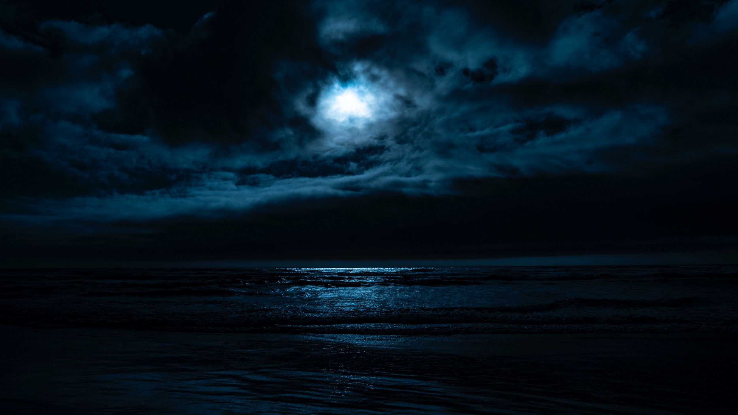 2560x1440 Download wallpaper 2560x1440 sea, night, moon, horizon widescreen 16:9 HD background