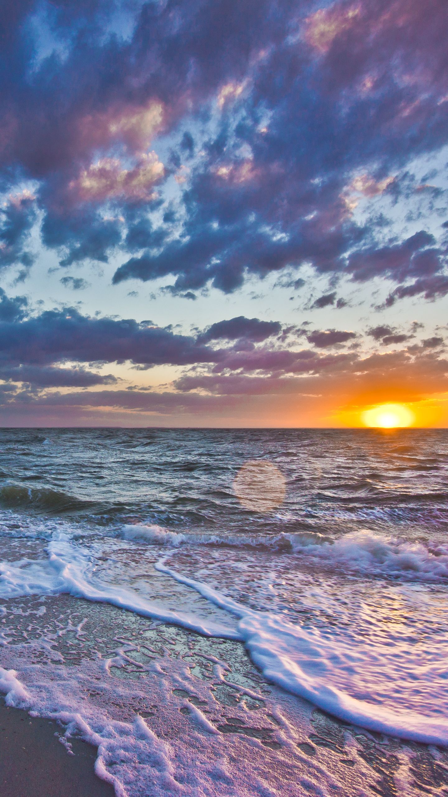 1440x2560 Phone wallpaper: Sunset, Beach, Earth, Horizon, Sea, Ocean 1284779