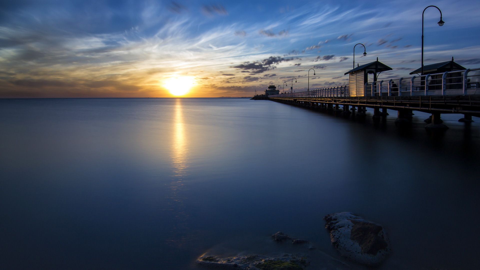 1920x1080 Wallpaper sea, sunset, Melbourne, Australia, Victoria, St Kilda for mobile and desktop, section пейзажи, resolution 1920x1080