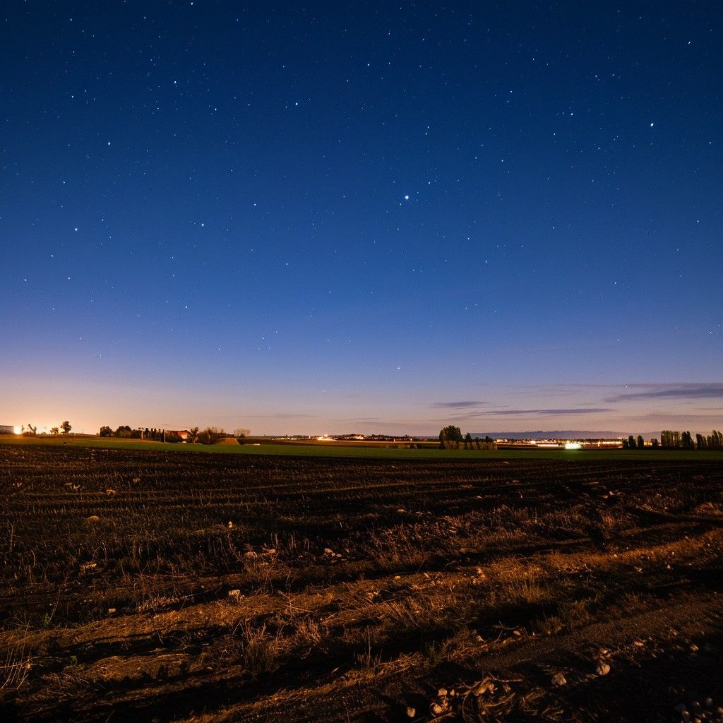 1024x1024 Free Nighttime Farm Landscape Image, Stars, Field