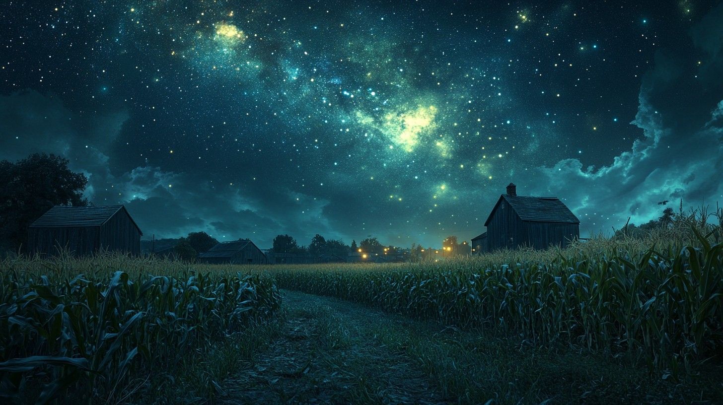 1456x816 Free Starry Night Farm Image, Night, Farm