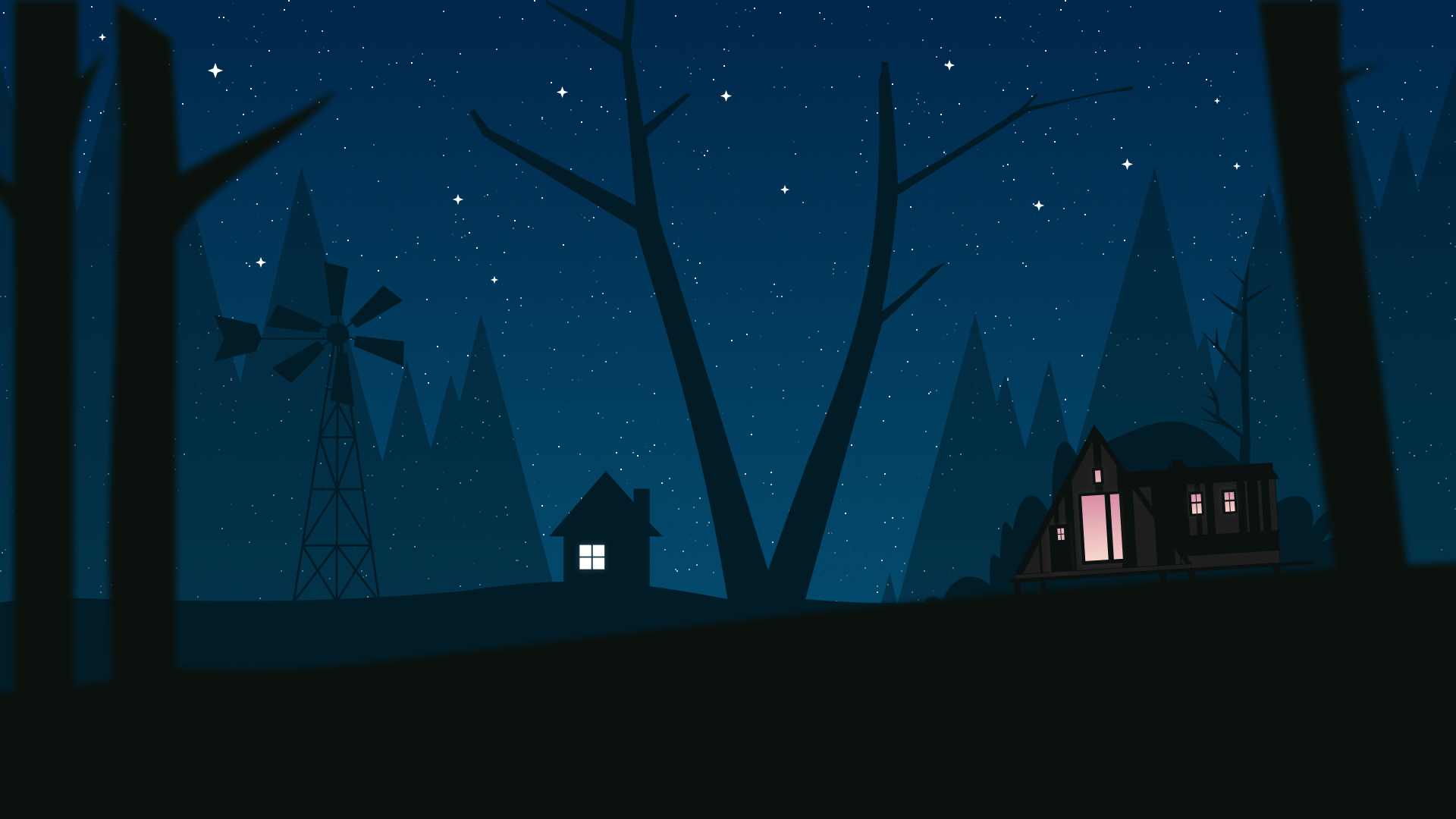 1920x1080 Starry night & a tiny farm
