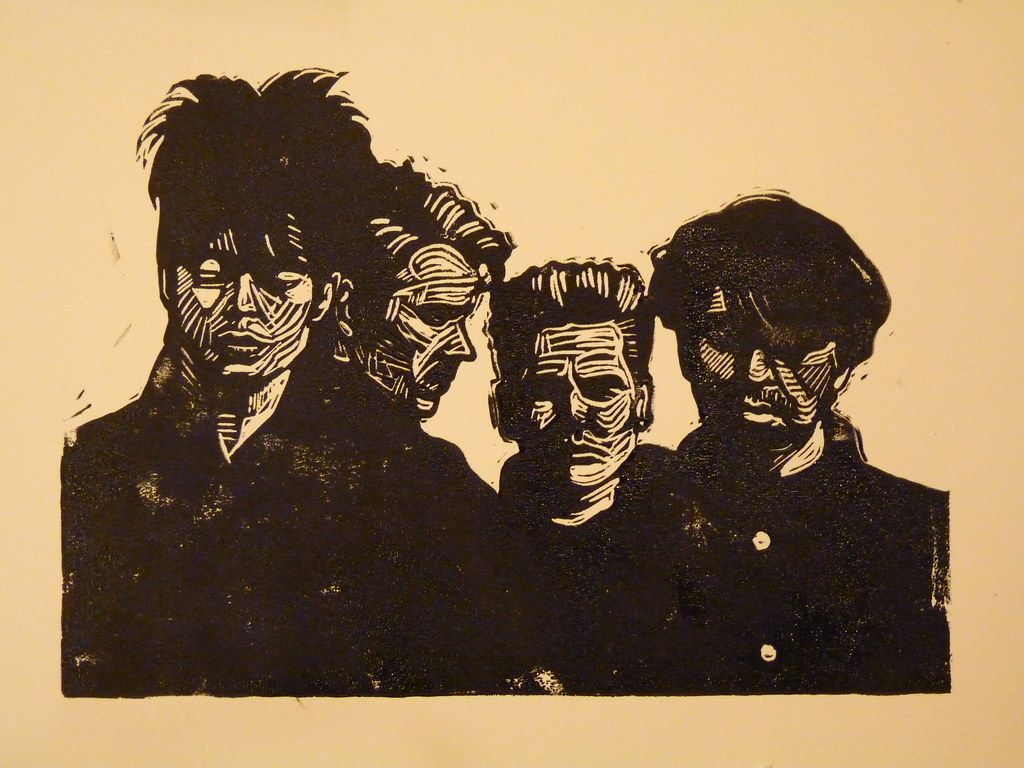 1024x768 Echo and the Bunnymen linocut. A speedy sketchy cut for a c