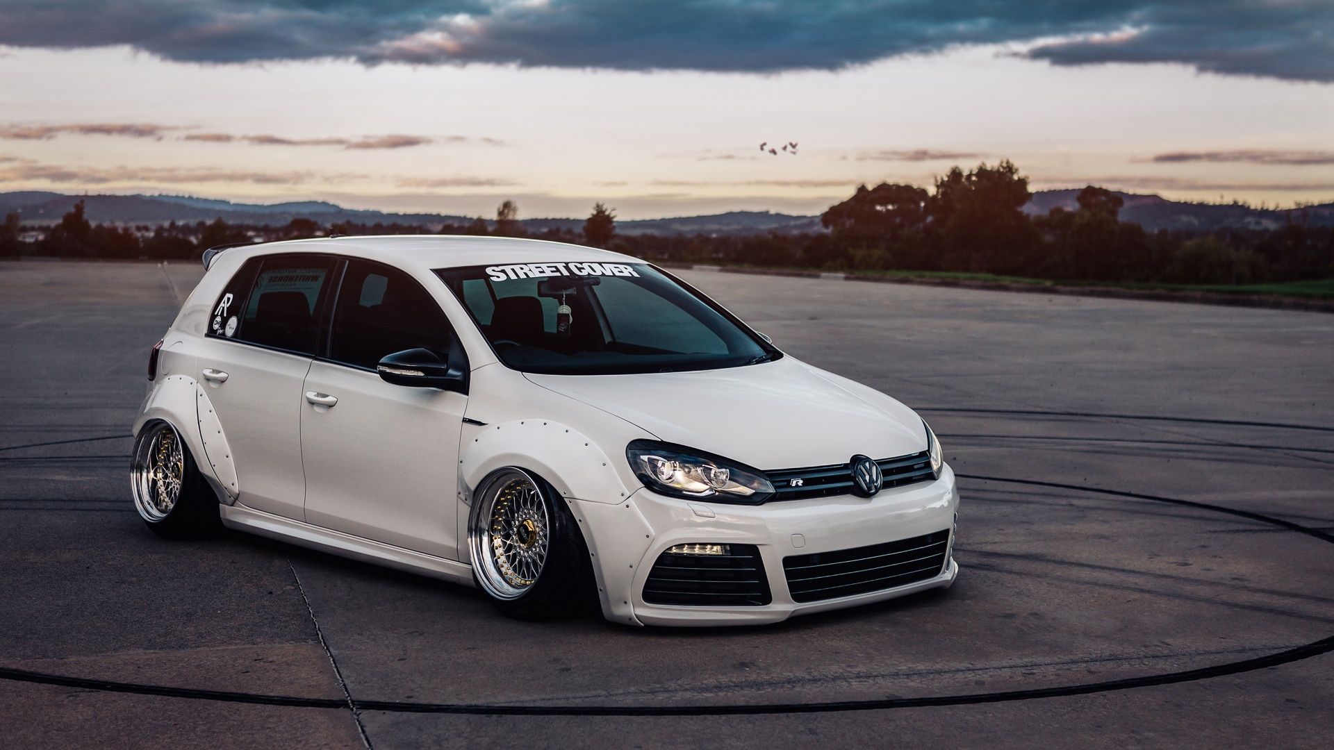 1920x1080 Wallpaper Volkswagen, white, tuning, bbs, low, stance, VAG, dropped for mobile and desktop, section volkswagen, resolution 1920x1080