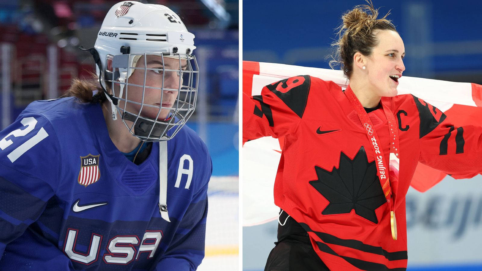 1600x900 Download Hilary Knight Dueling On Ice With Marie Philip Poulin Wallpaper