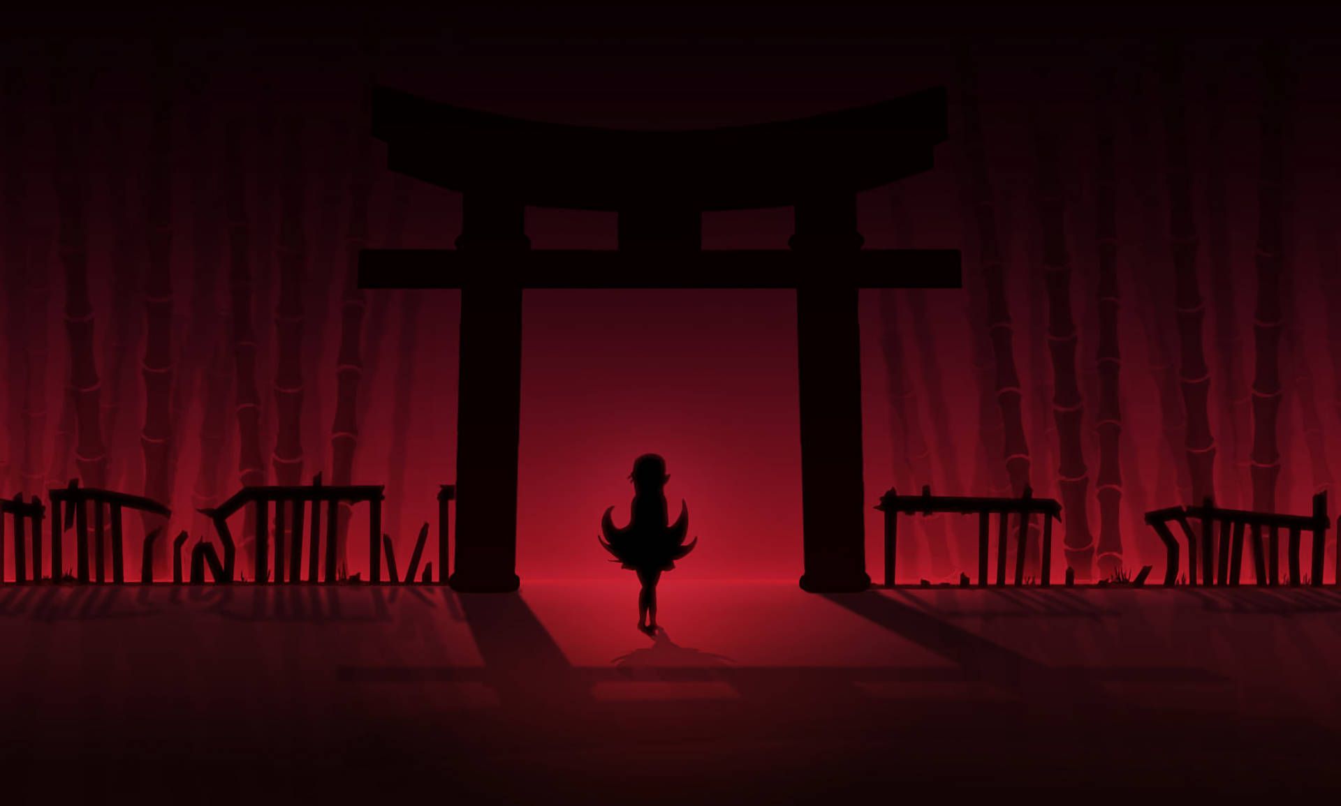 1920x1155 Download Monogatari Red Silhouette Wallpaper