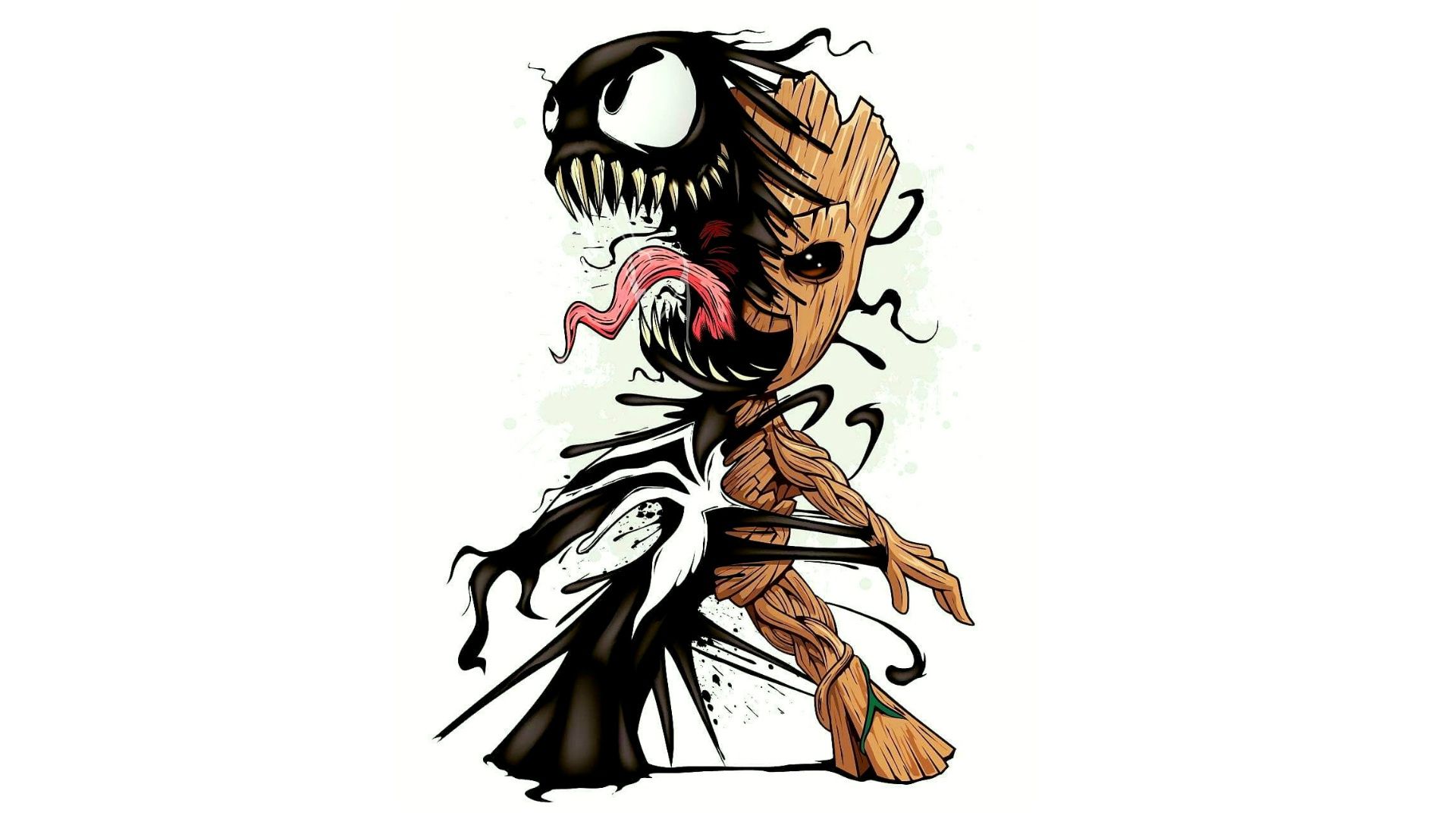 1920x1080 Wallpaper Marvel, Venom, Venom, Symbiote, Baby Groot, baby Groot for mobile and desktop, section фантастика, resolution 1920x1080