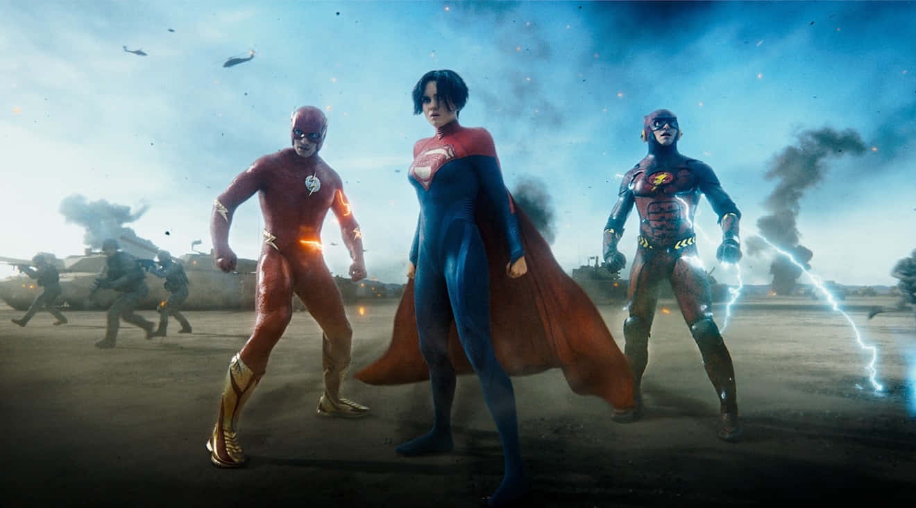 1320x733 Download Flash Supergirl Atom Smasher Standing Together Wallpaper