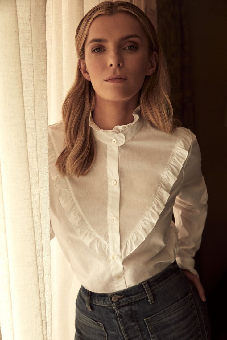 736x1104 HD wallpaper: Betty Gilpin, women, blonde, blouse, actress