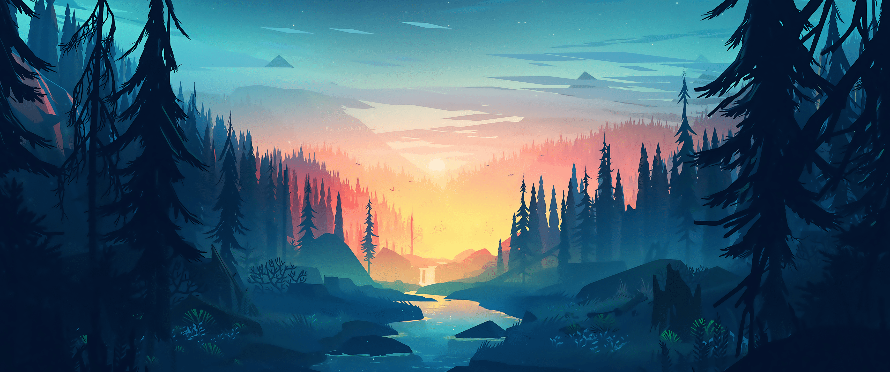 3440x1440 Colorful forest 3440x1440