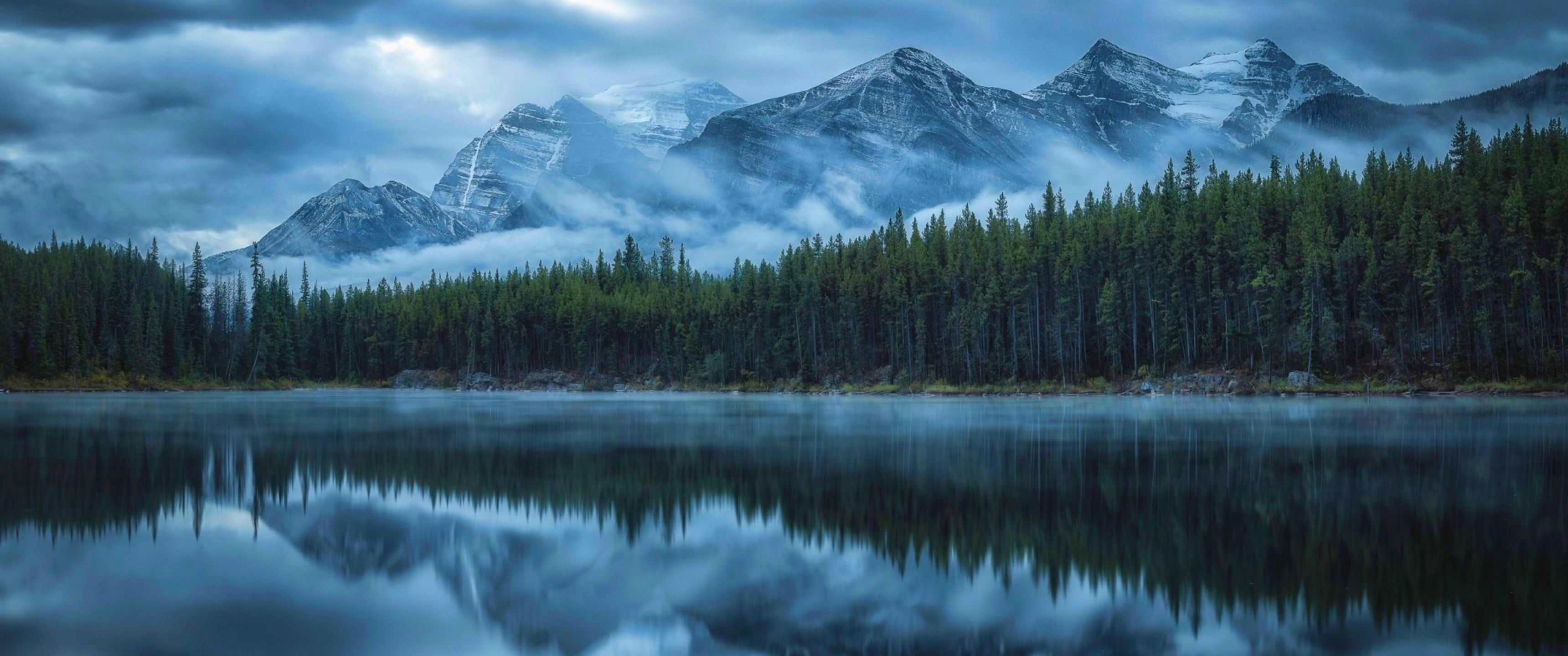3440x1440 Download Nature, Forest, River, Clouds, Fog, Reflections, Mountains, Lake Wallpaper in 3440x1440 Resolution