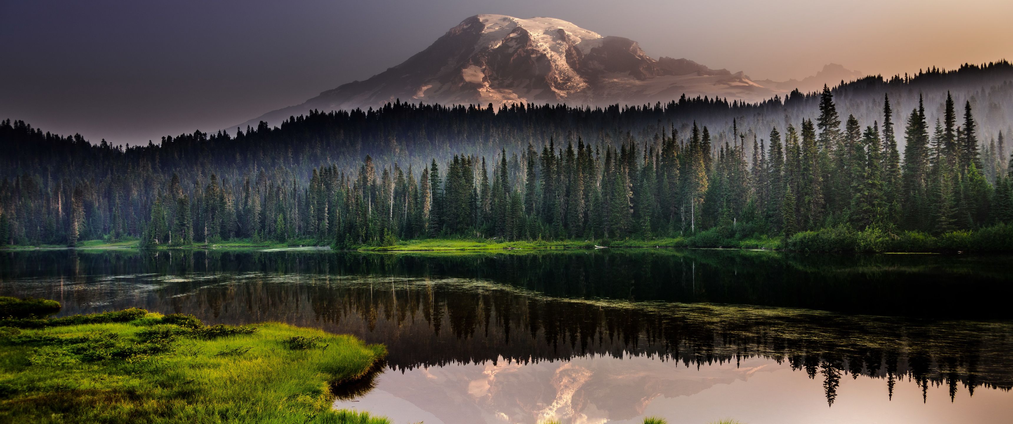 3440x1440 Download Forest in the mountains, Forest, Mountains, Mountains, Lake, Water, 2K, 3K, 4K, 5K, 6K Wallpaper in 3440x1440 Resolution
