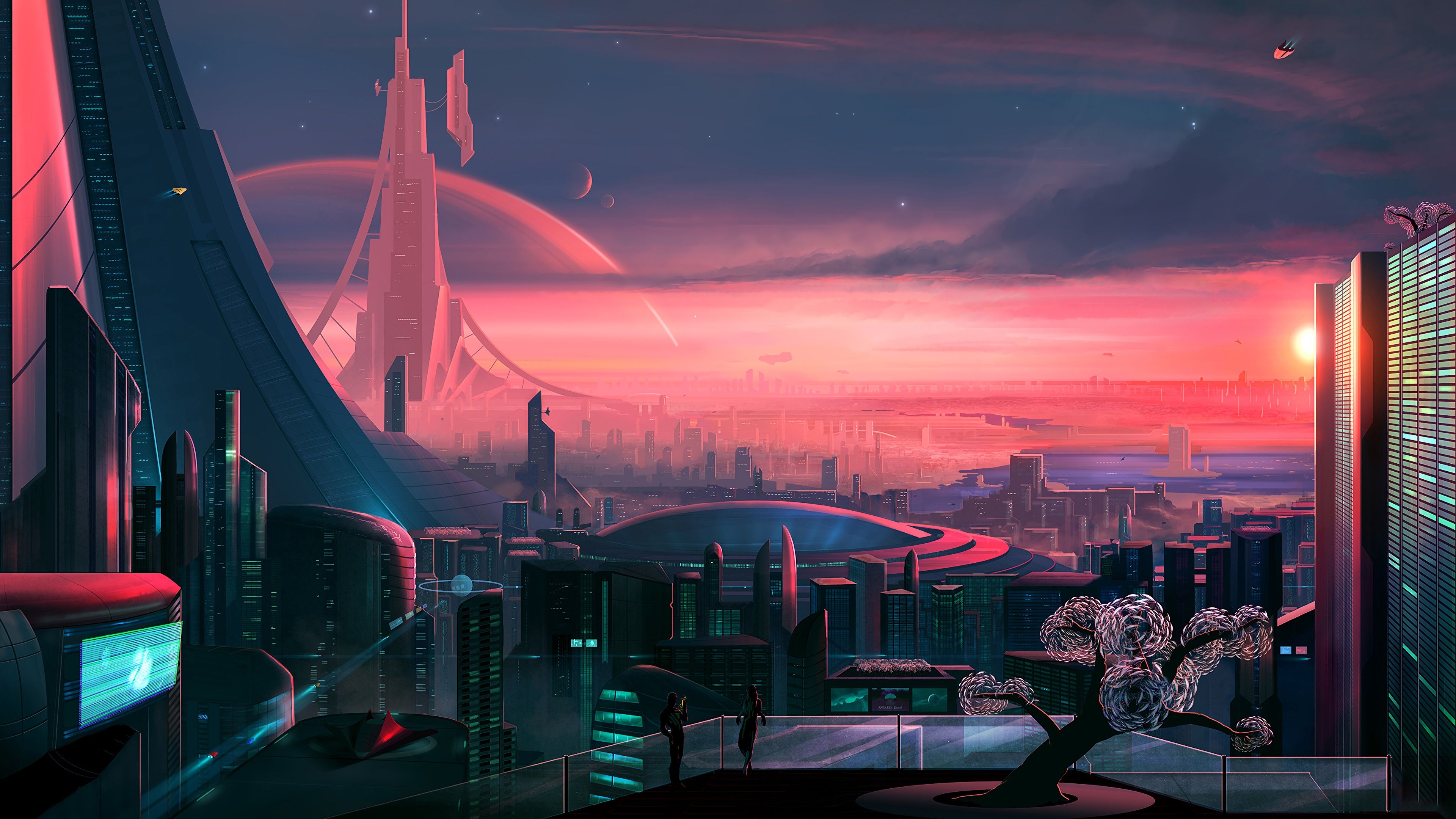3840x2160 Pink futurisctic city