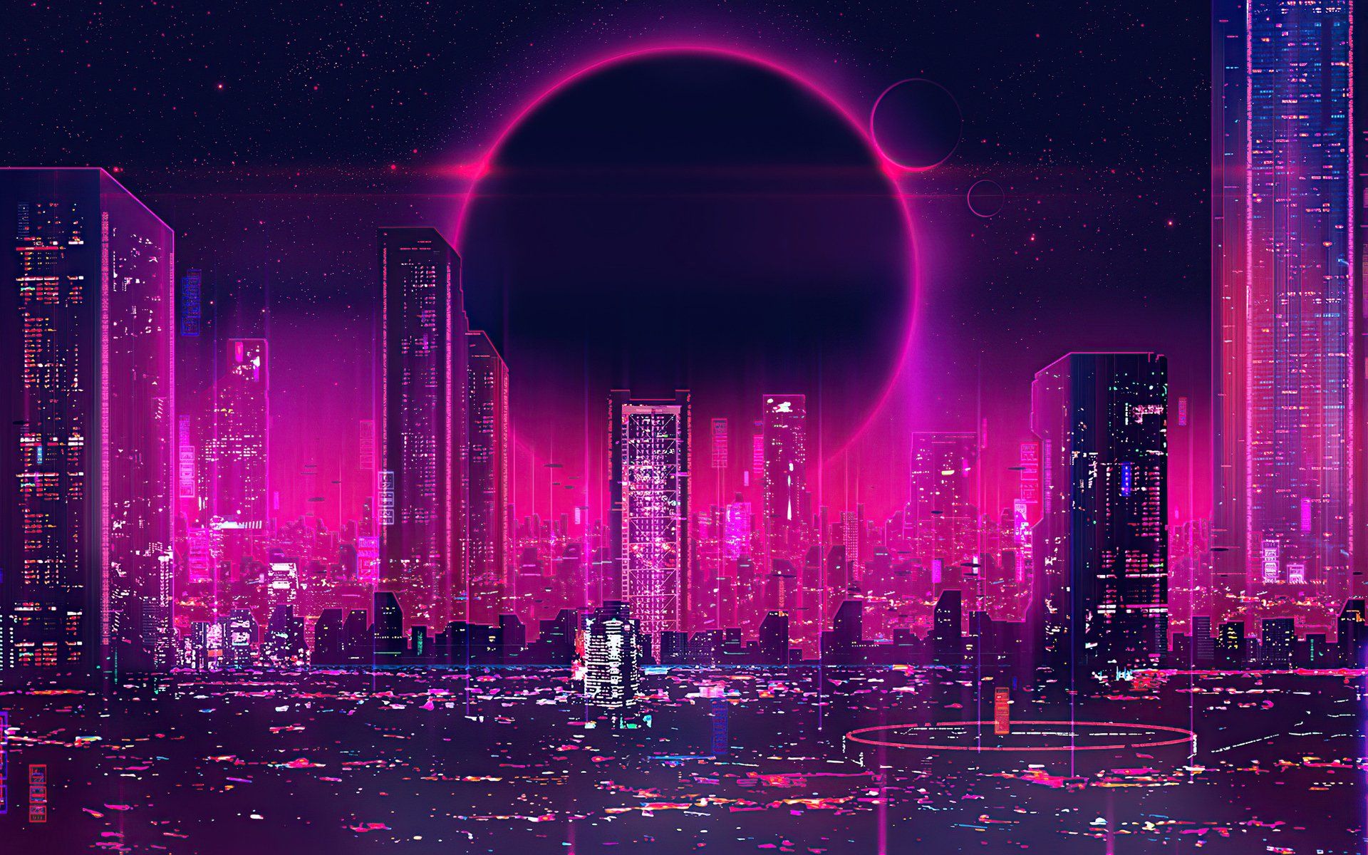 1920x1200 Neon Eclipse: HD Sci Fi Futuristic Cityscape Wallpaper By Josef Bartoňx1200