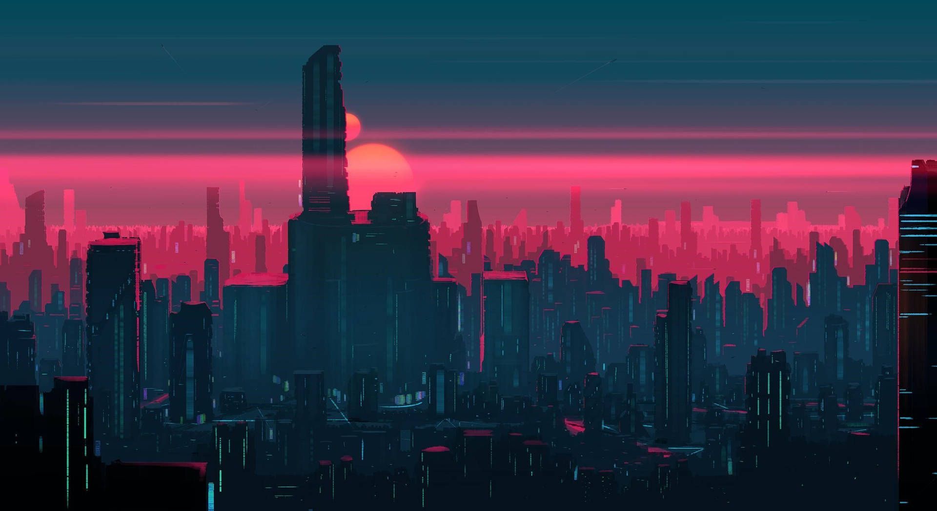 1920x1048 Download Futuristic Desktop With Pink Sky Wallpaper