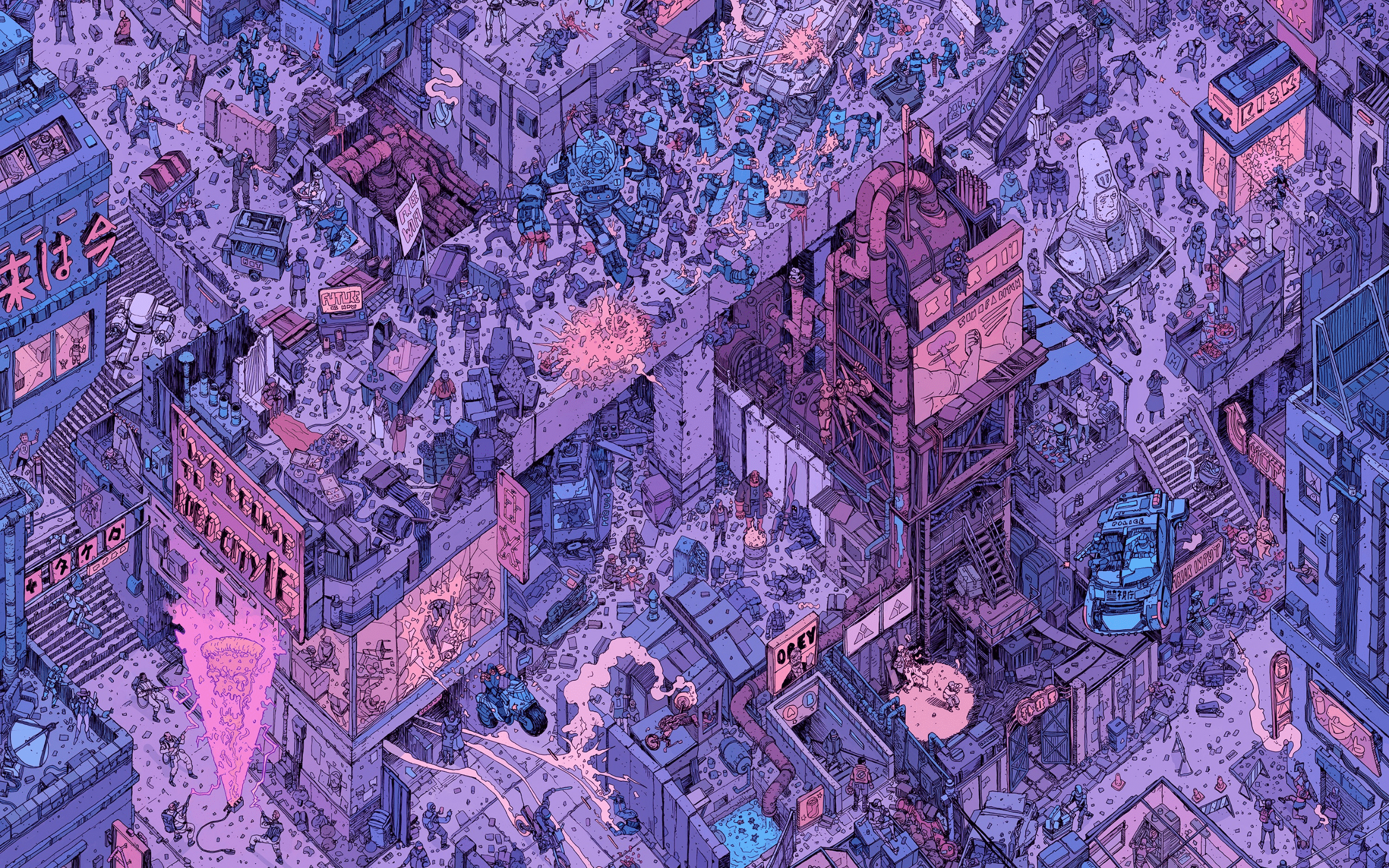 2560x1600 Isometric Cyberpunk Futuristic Purple Pink Violet City [2560x1600]