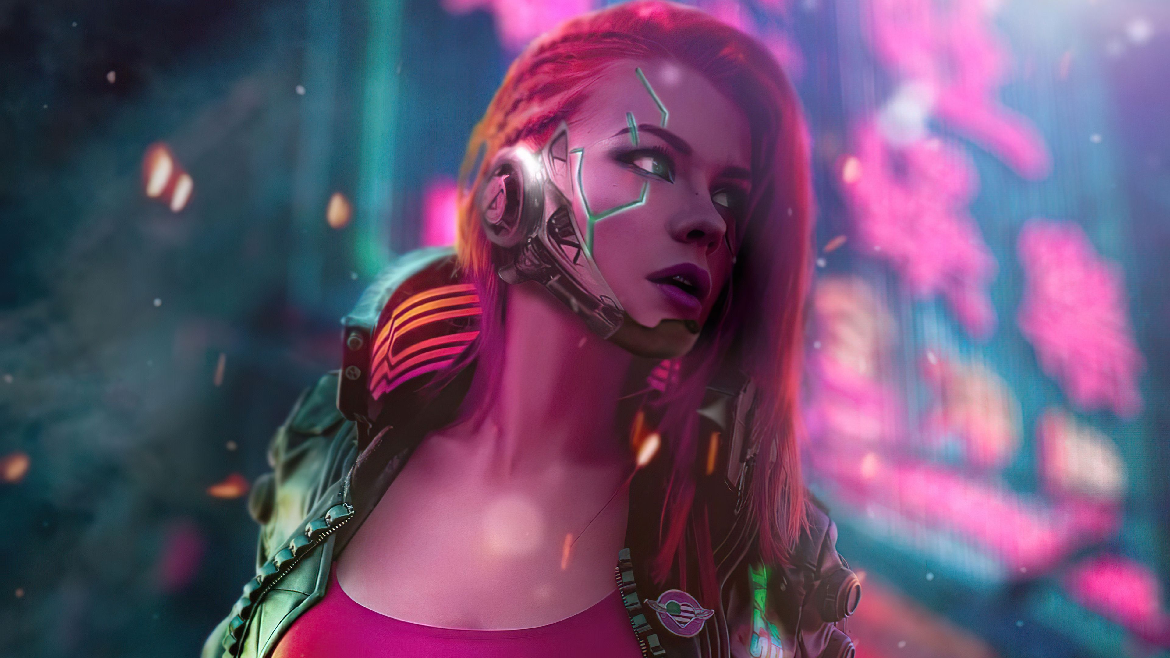 3840x2160 Cyberpunk Futuristic Girl Pink Hair 4K HD Cyberpunk Wallpaper