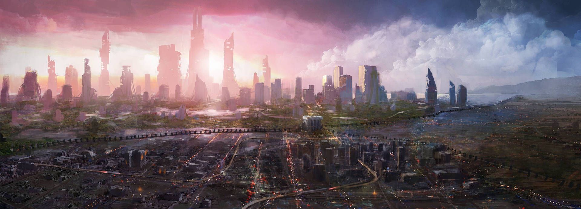 1920x691 Download Futuristic City Wallpaper