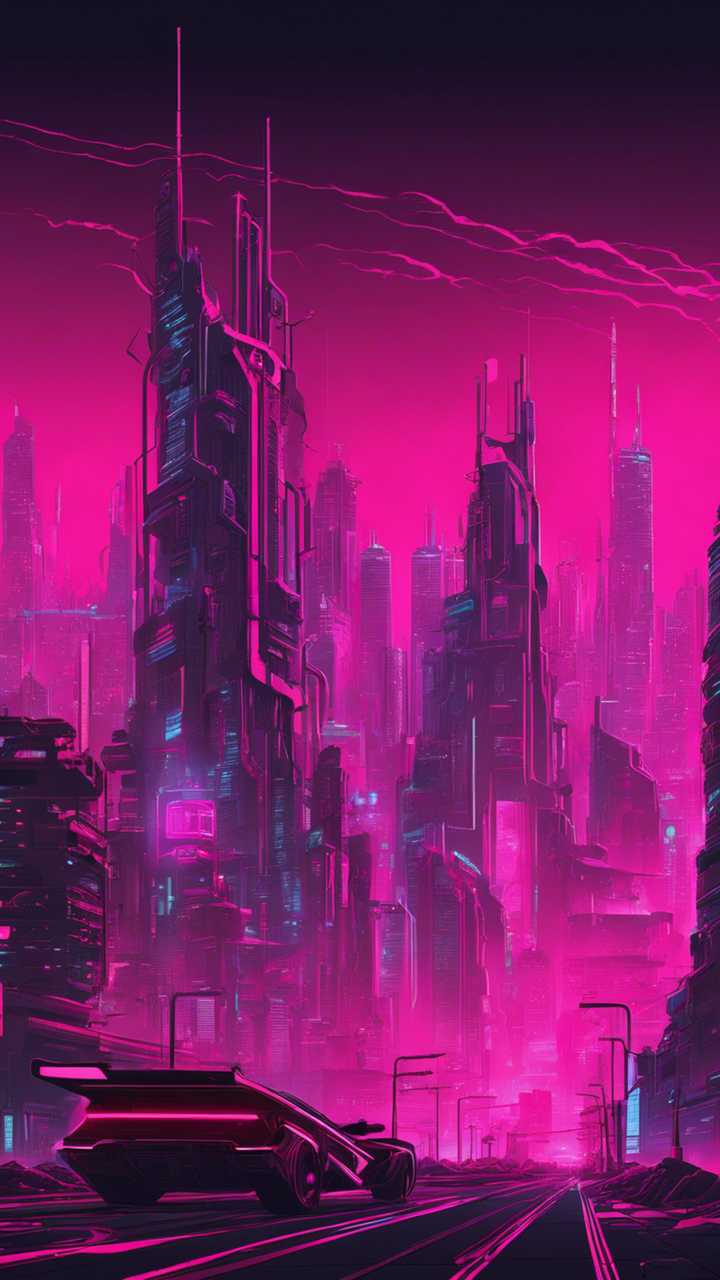 720x1280 A futuristic skyline illuminated in shades of neon pink, representative of a cyberpunk city. Wallpaper [23f04a2ab4ee40848be6]