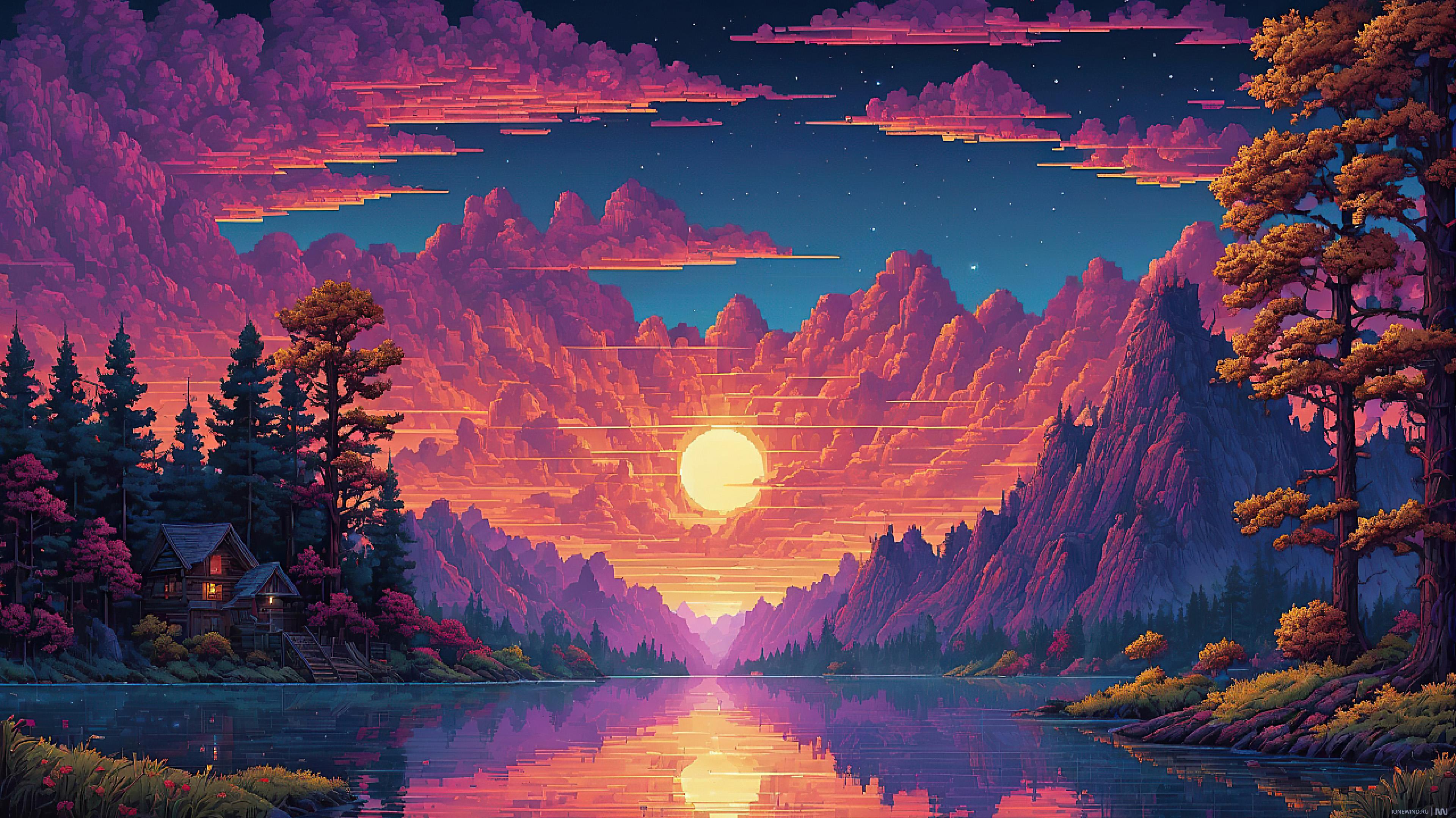 3840x2160 Pixel Lakes, Sunny And Sunset Art Landscape Series [3840x2160]
