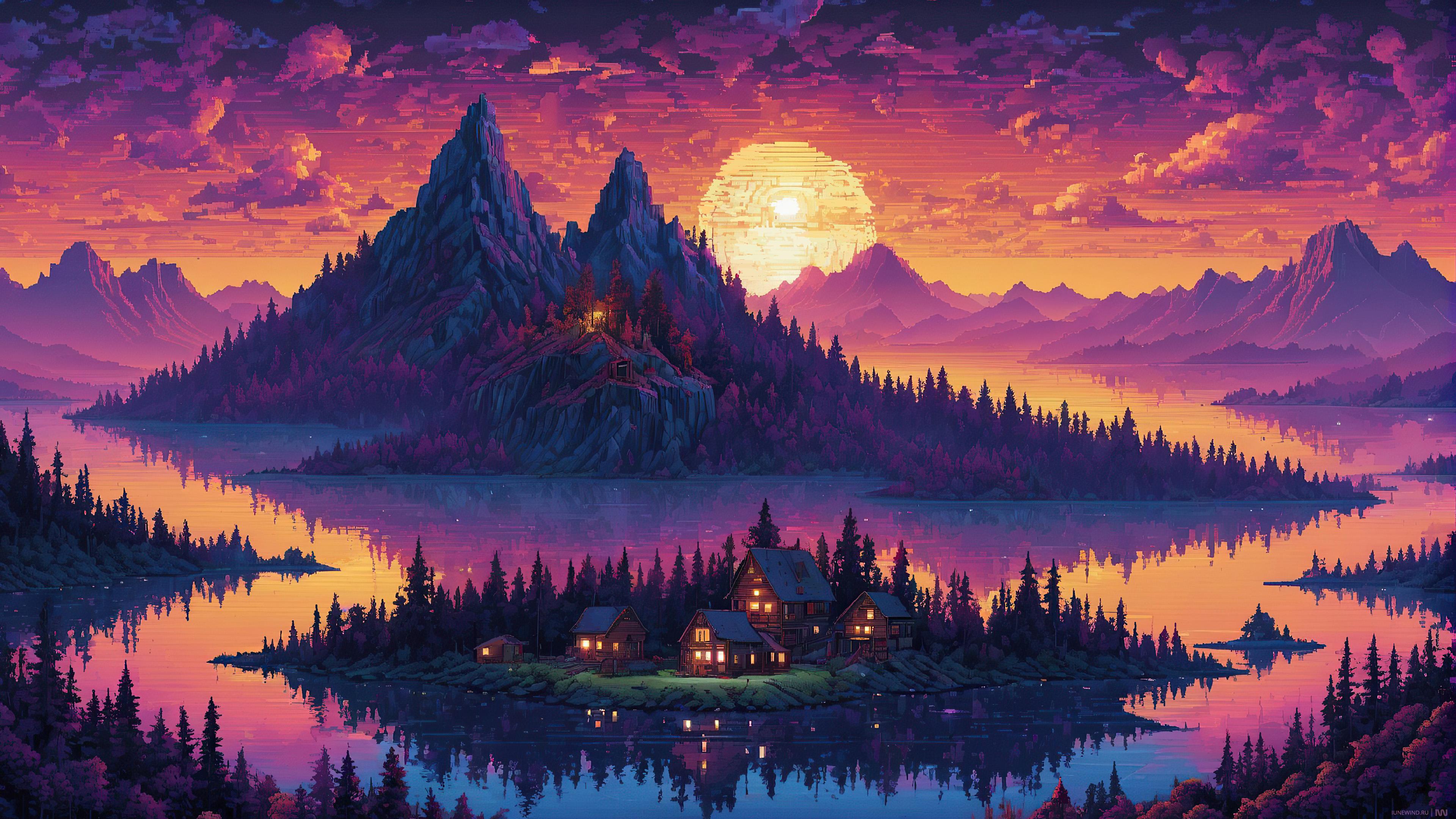 3840x2160 Pixel Lakes, Sunny And Sunset Art Landscape Series [3840x2160]