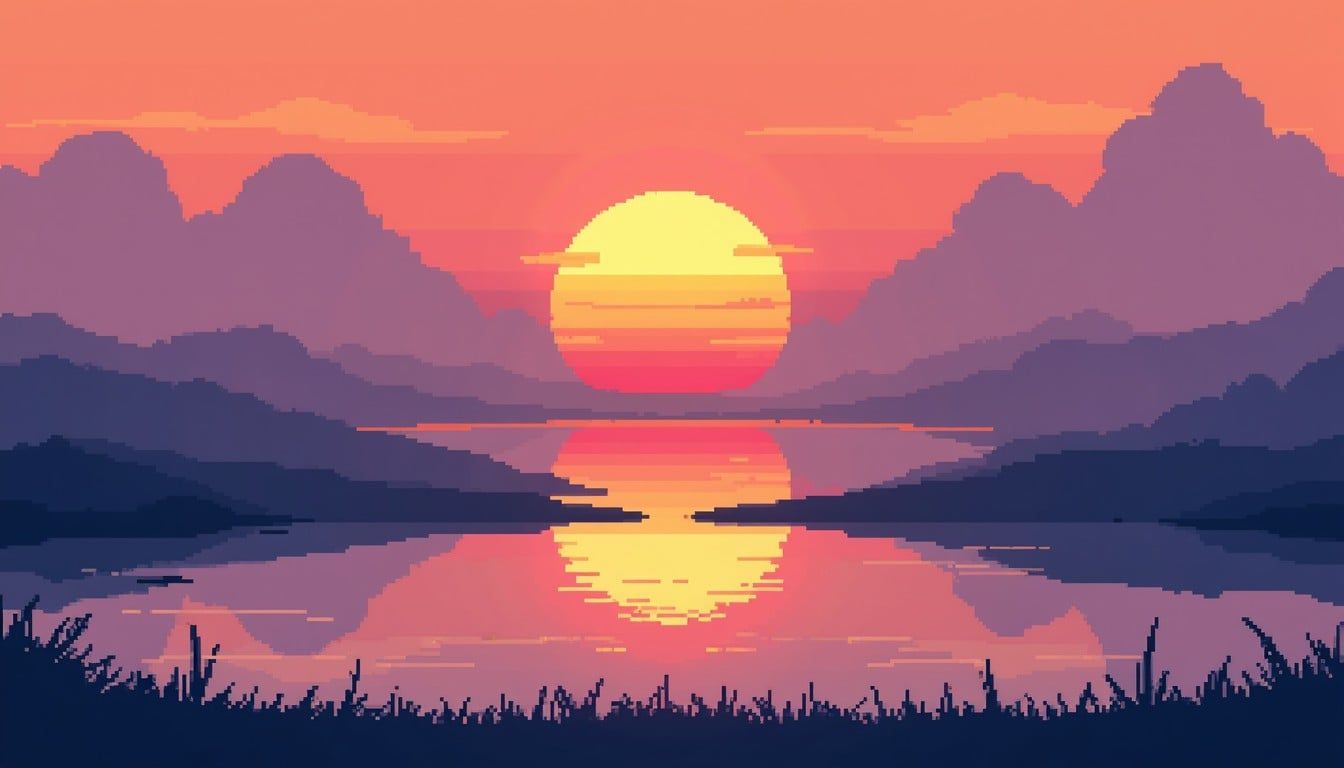 1344x768 Free Pixelated Ocean Sunset Image, Pixel, Ocean