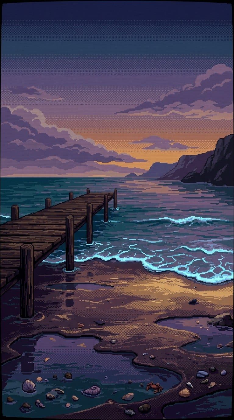 768x1376 Free Pixelated Sunset Pier Image, Sunset, Pier