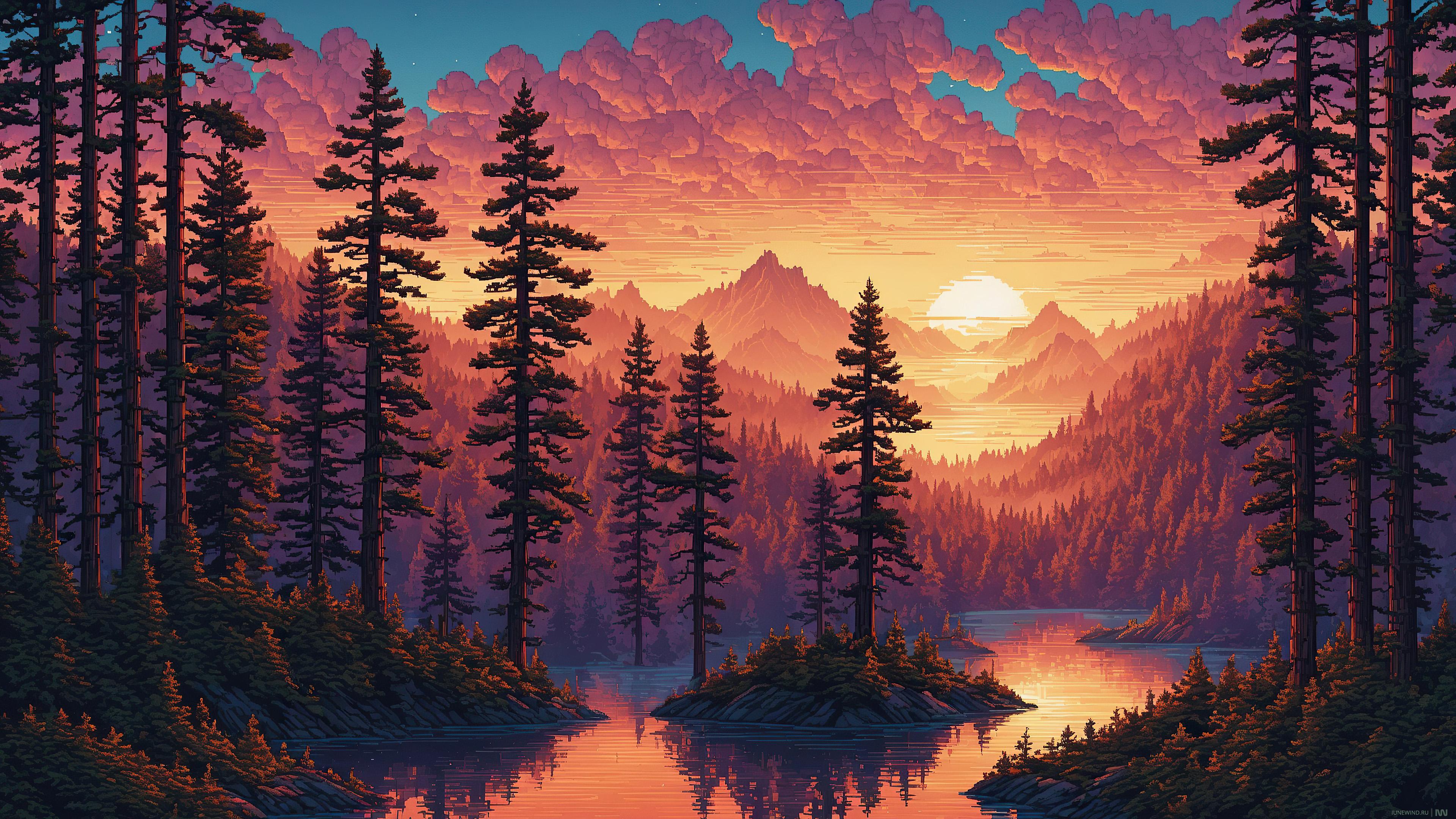 3840x2160 Pixel Lakes, Sunny And Sunset Art Landscape Series [3840x2160]
