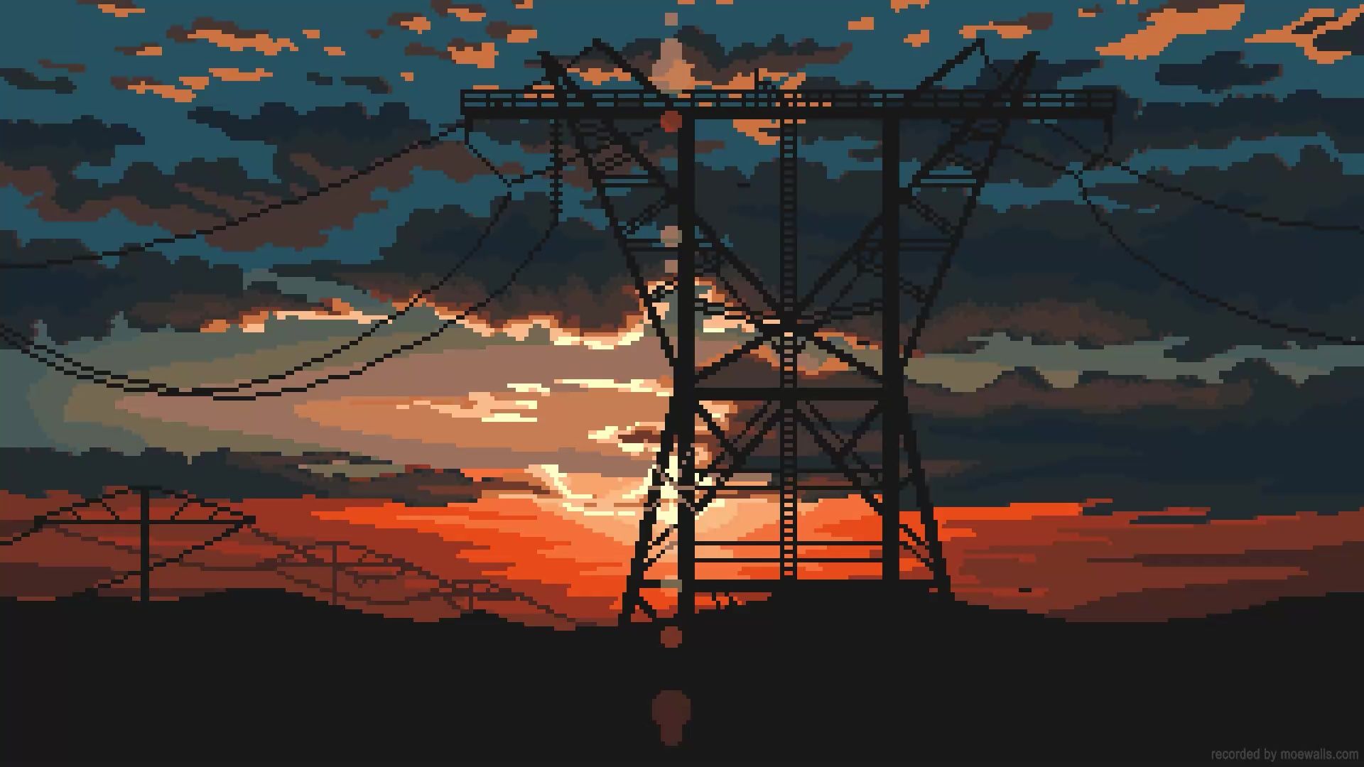 1920x1080 Power Poles Sunset Pixel Live Wallpaper