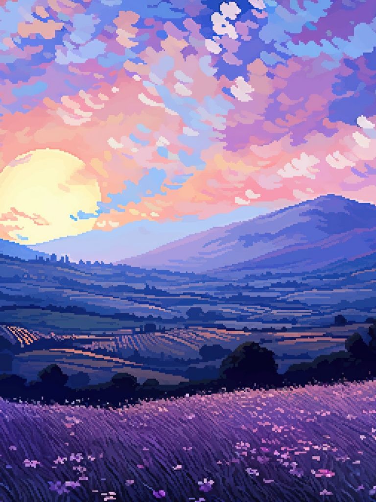 768x1024 Tuscany Wallpaper 4K, Pixel art, Sunset
