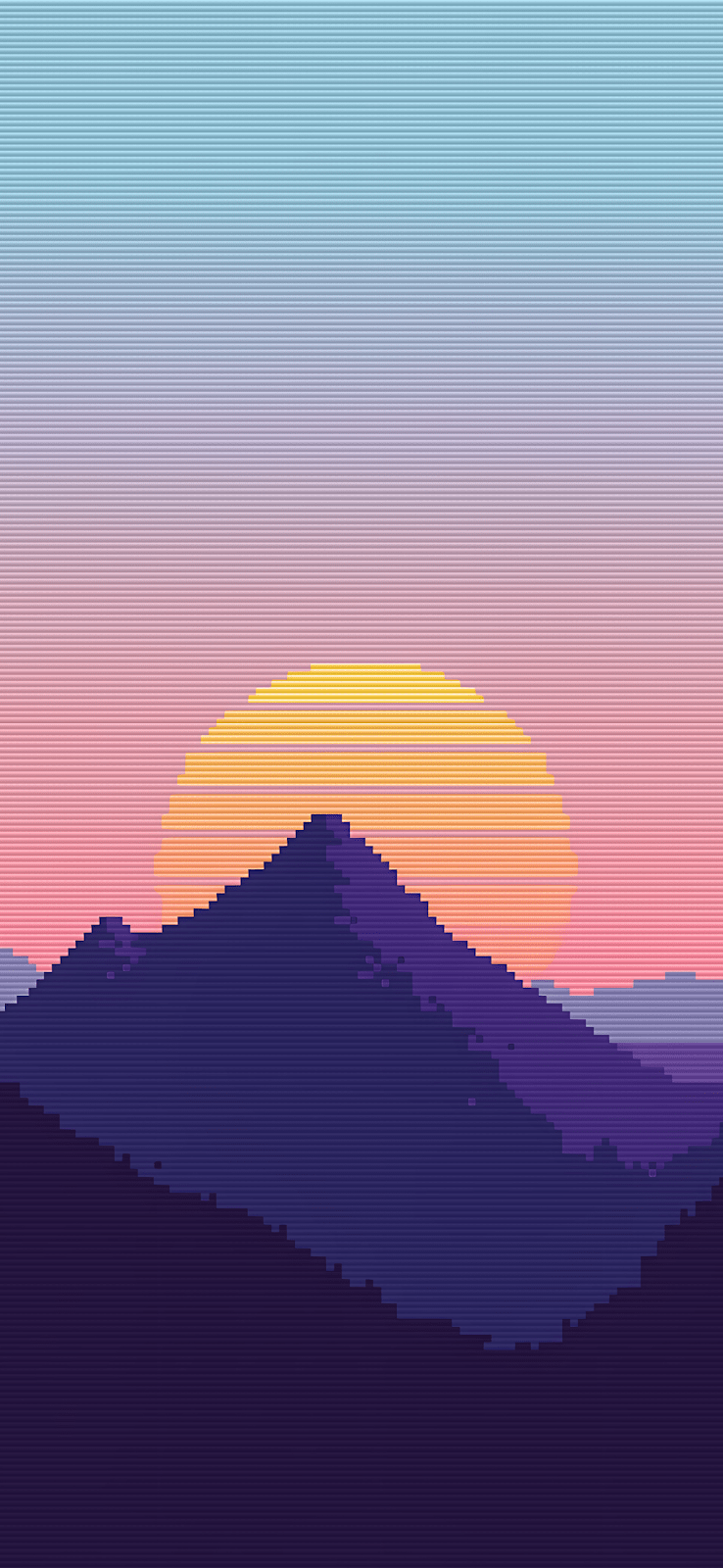 738x1600 iPhone Wallpaper 4k Pixel Art Sunset Mountain