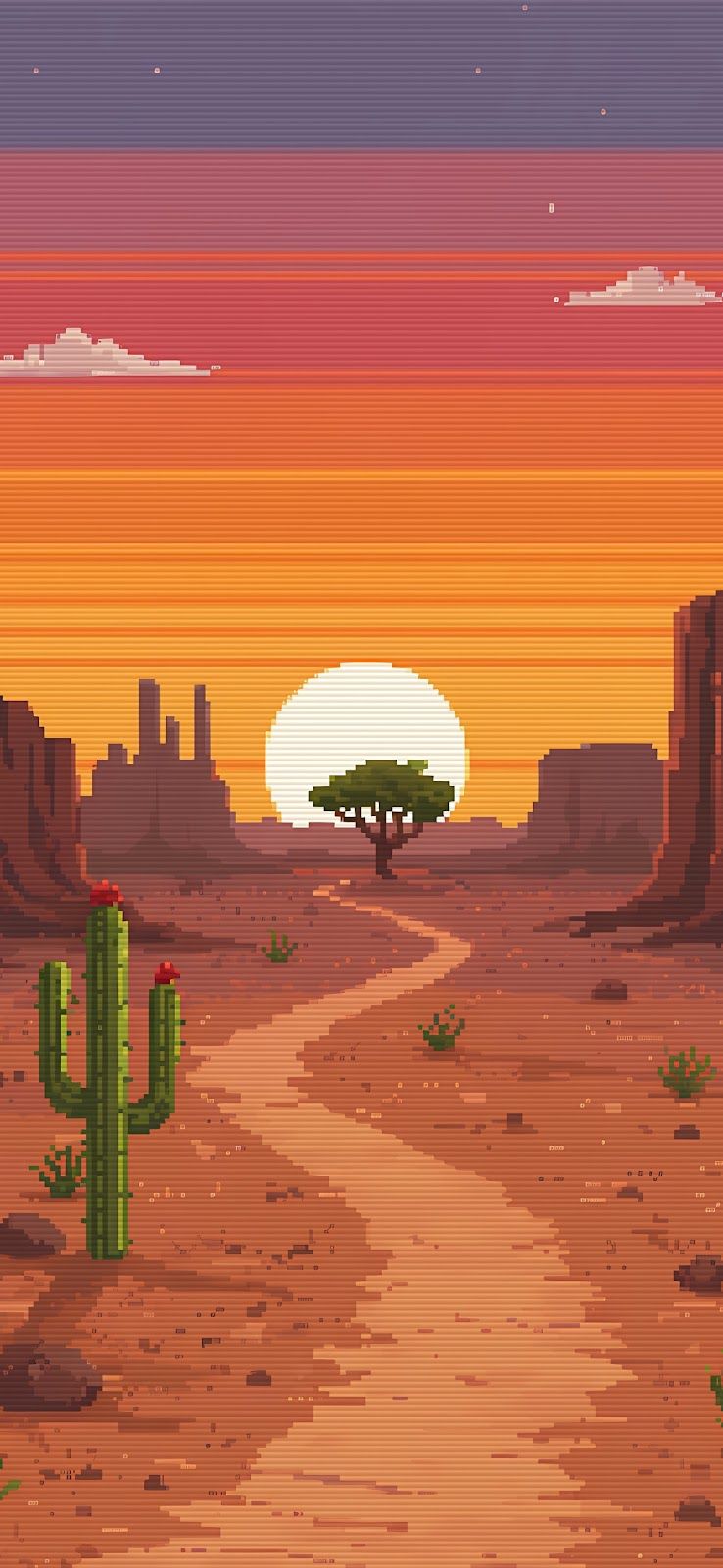 738x1600 Best Atmospheric Pixel Art Desert Wallpaper for iPhone