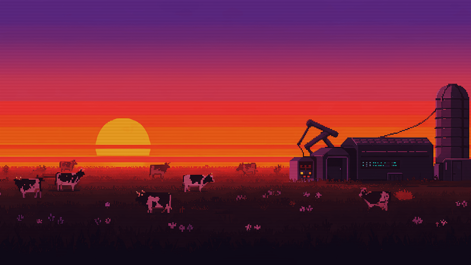 1600x900 4K Wallpaper Pixel Art Industrial Farm Sunset 4K Wallpaper. Best 4K Wallpaper for Computers
