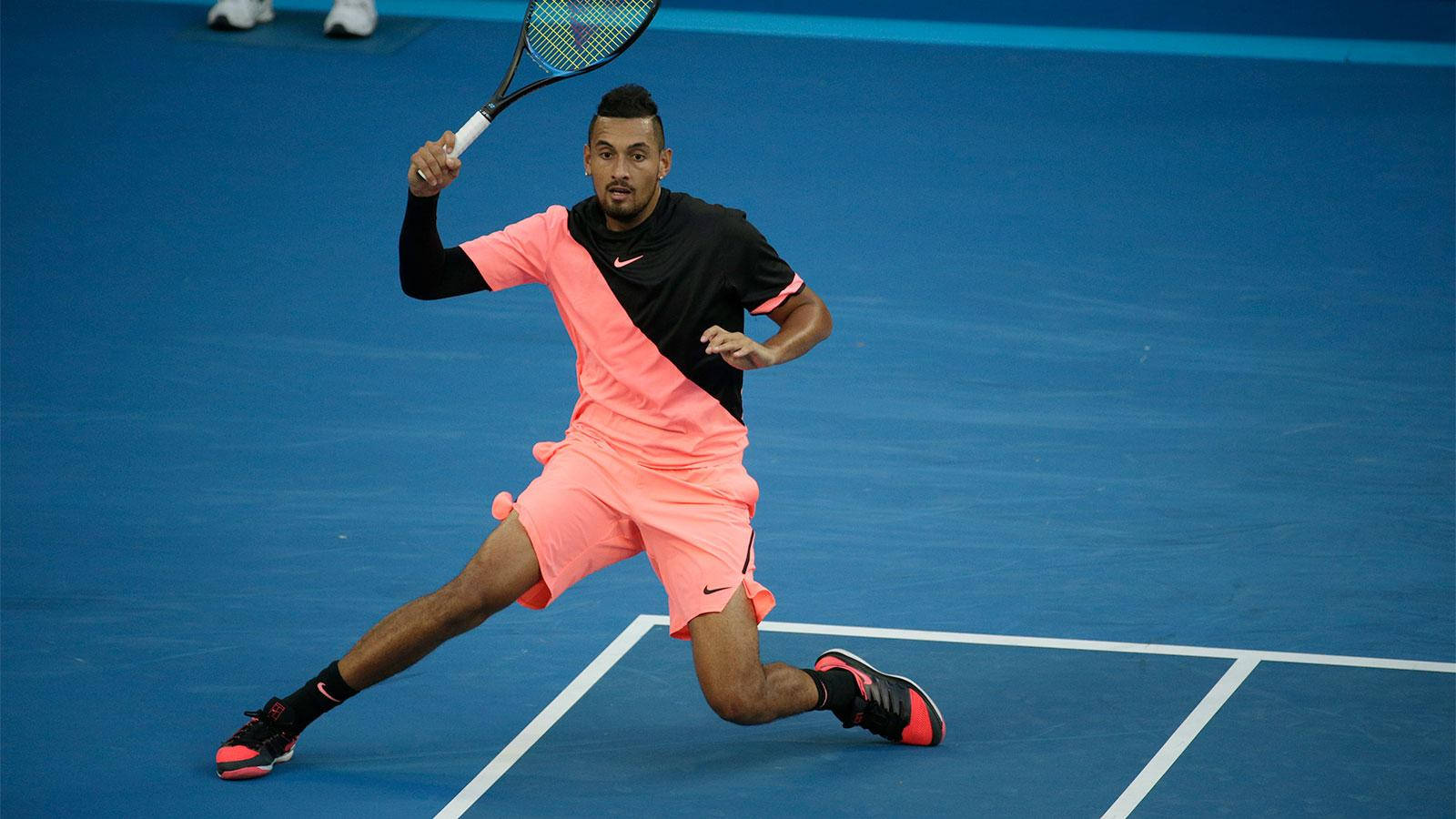 1600x900 Download Nick Kyrgios Striking Posture Wallpaper